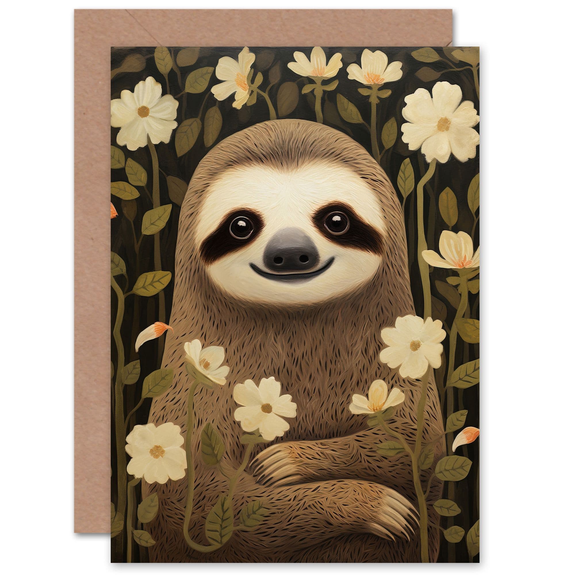 Sloth Jasmine Anemone Flowers Birthday Thank You Greeting Card