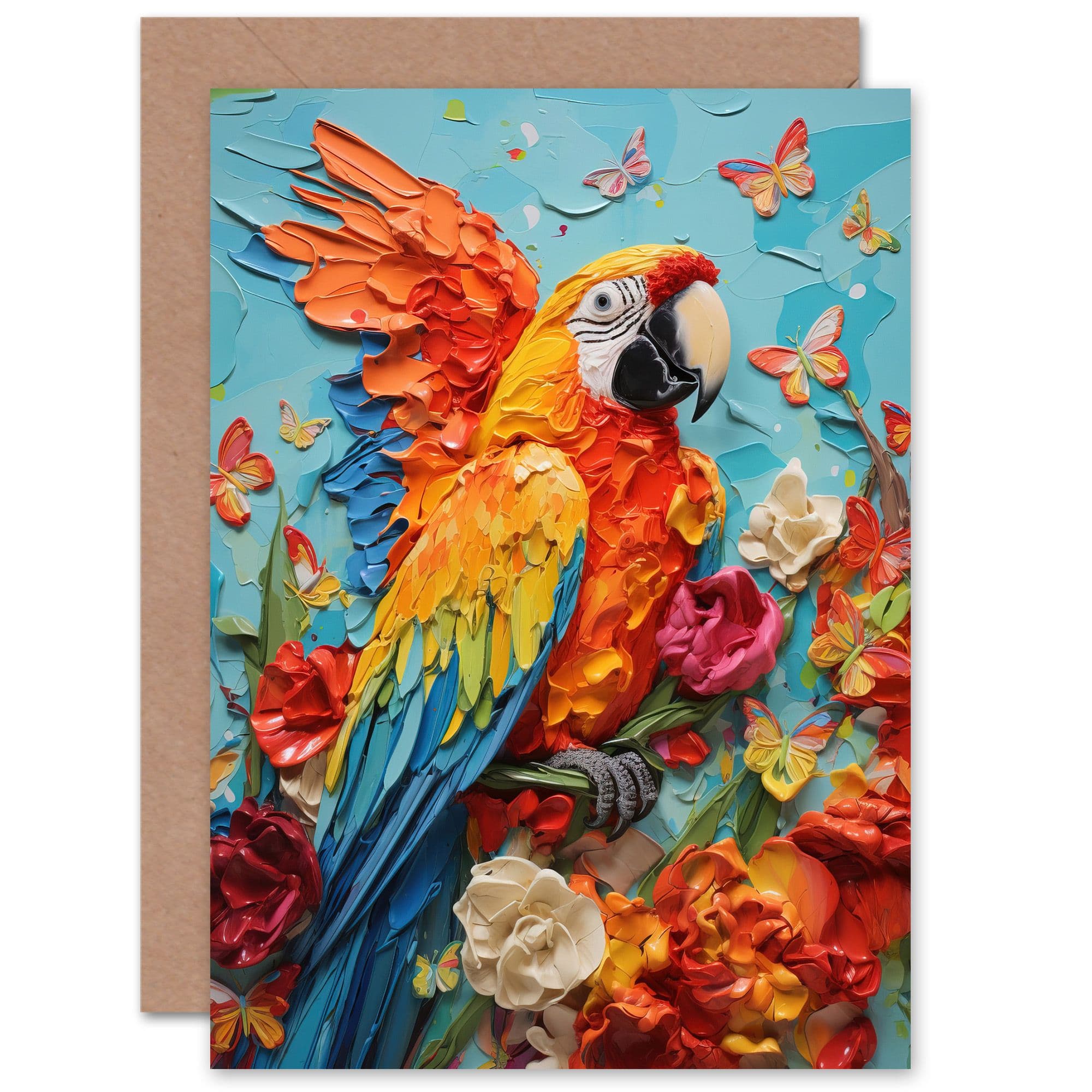 Vibrant Macaw Parrot Butterflies Birthday Kids Child Greeting Card