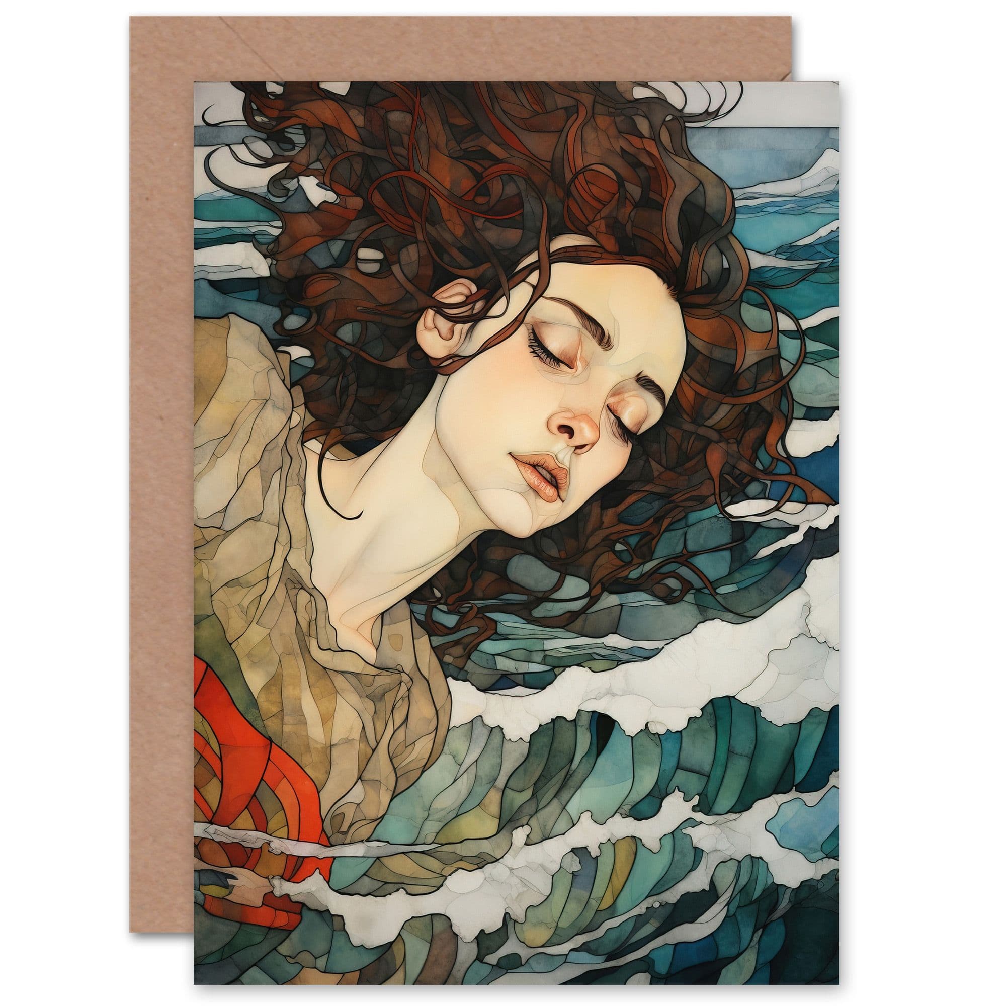 Dreaming of the Sea Woman Sleeping Egon Schiele Style Greeting Card