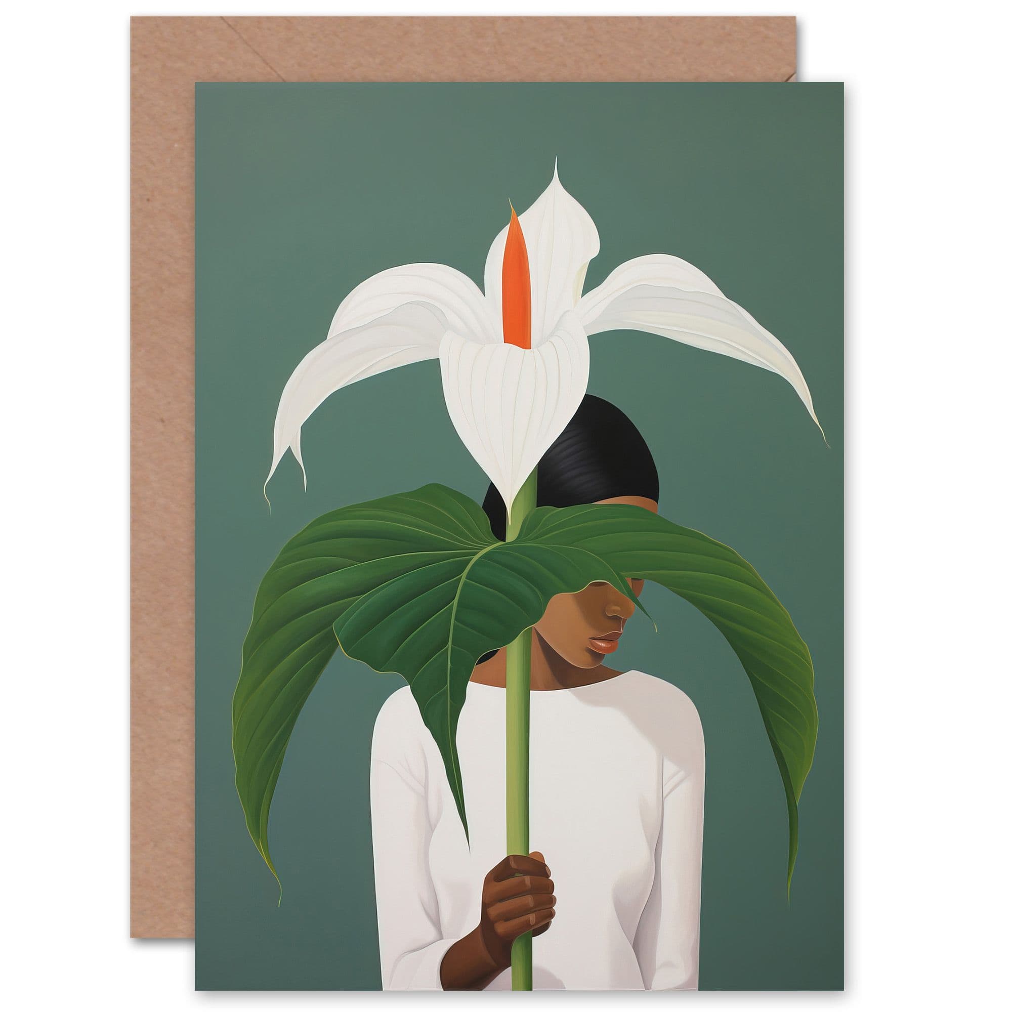 Giant Peace Lily Woman With Flower Minimalist for Her Greeting Card