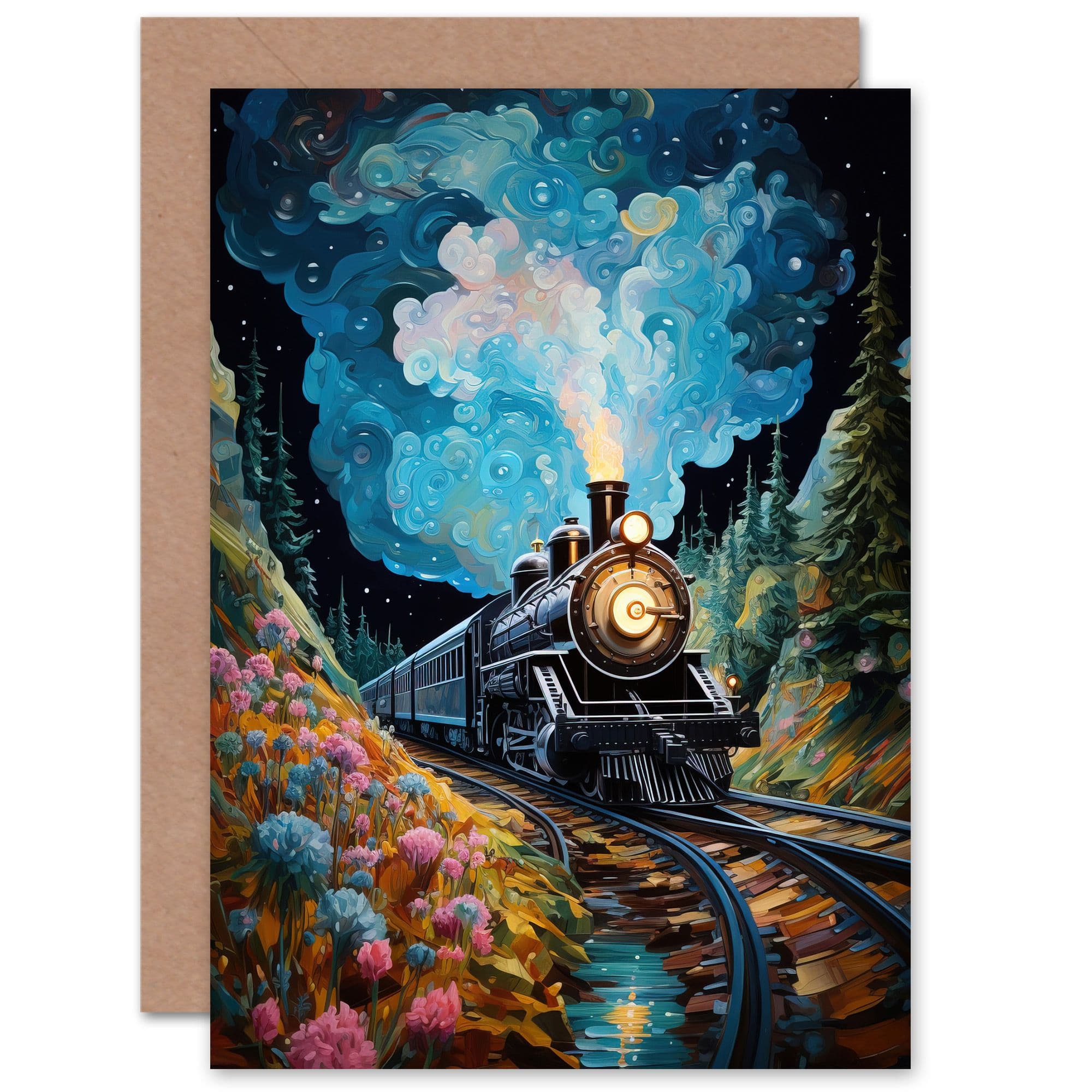 Train Ride to Imagination Land Dream Journey Railroad Greeting Card