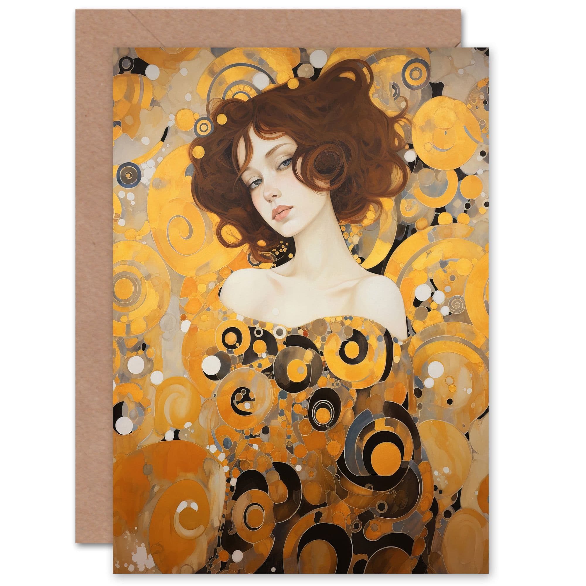 Woman Portrait Gustav Klimt Style Art Nouveau Birthday Greeting Card