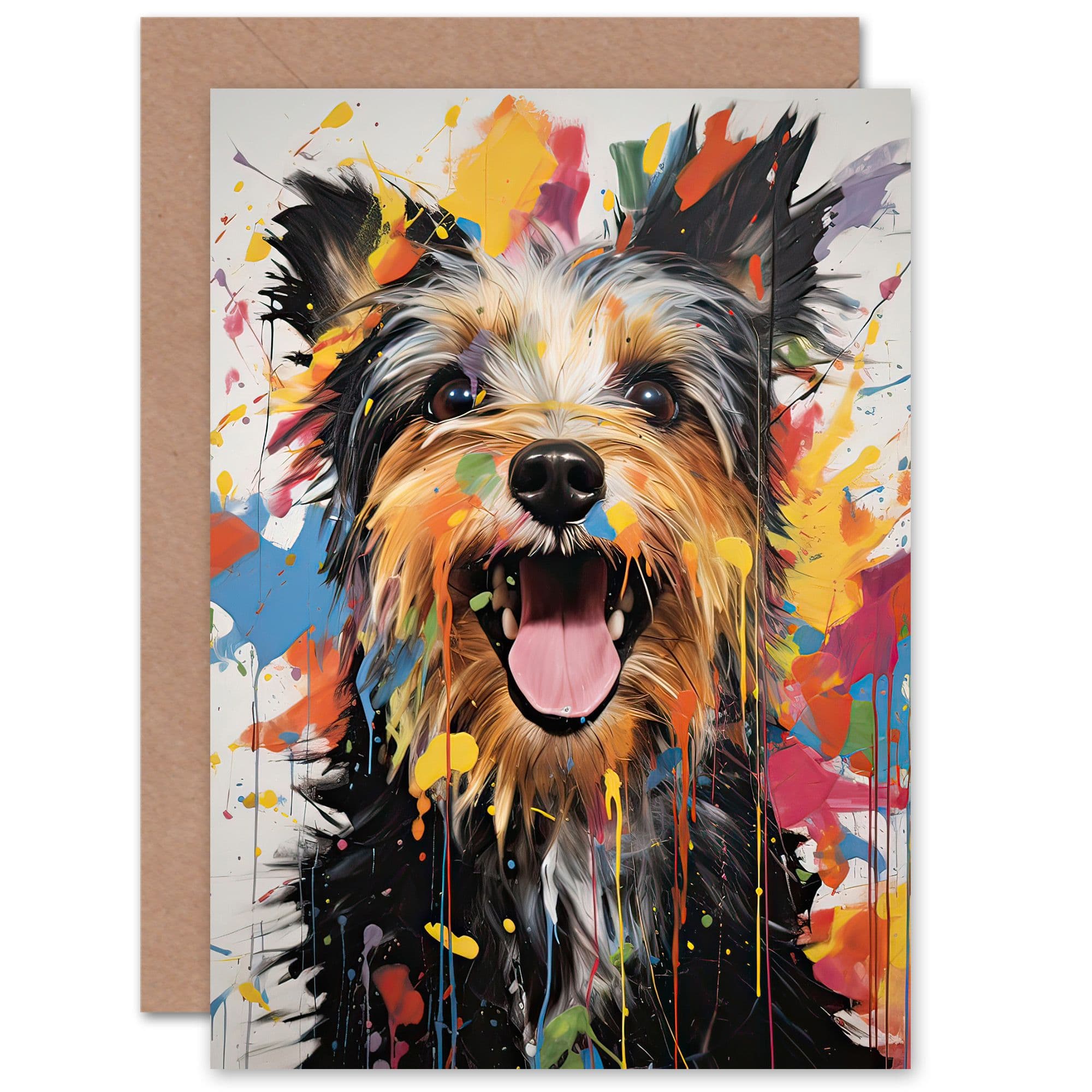 Colourful Yorkshire Terrier Pet Portrait Birthday Thank You Greeting Card