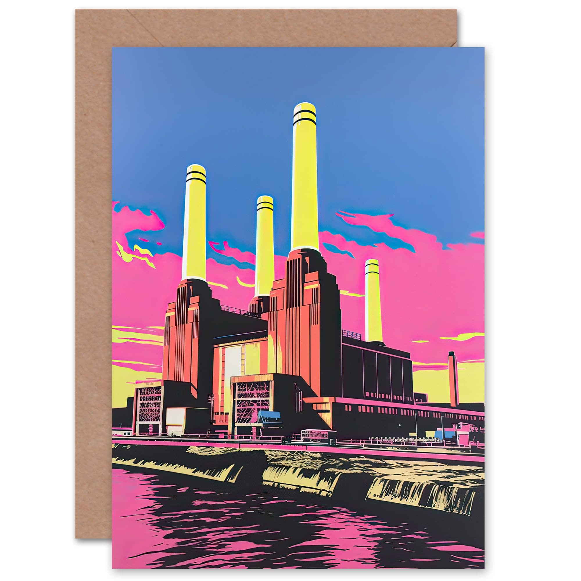 Battersea Power Station Pop Art Thames London Birthday Greeting Card
