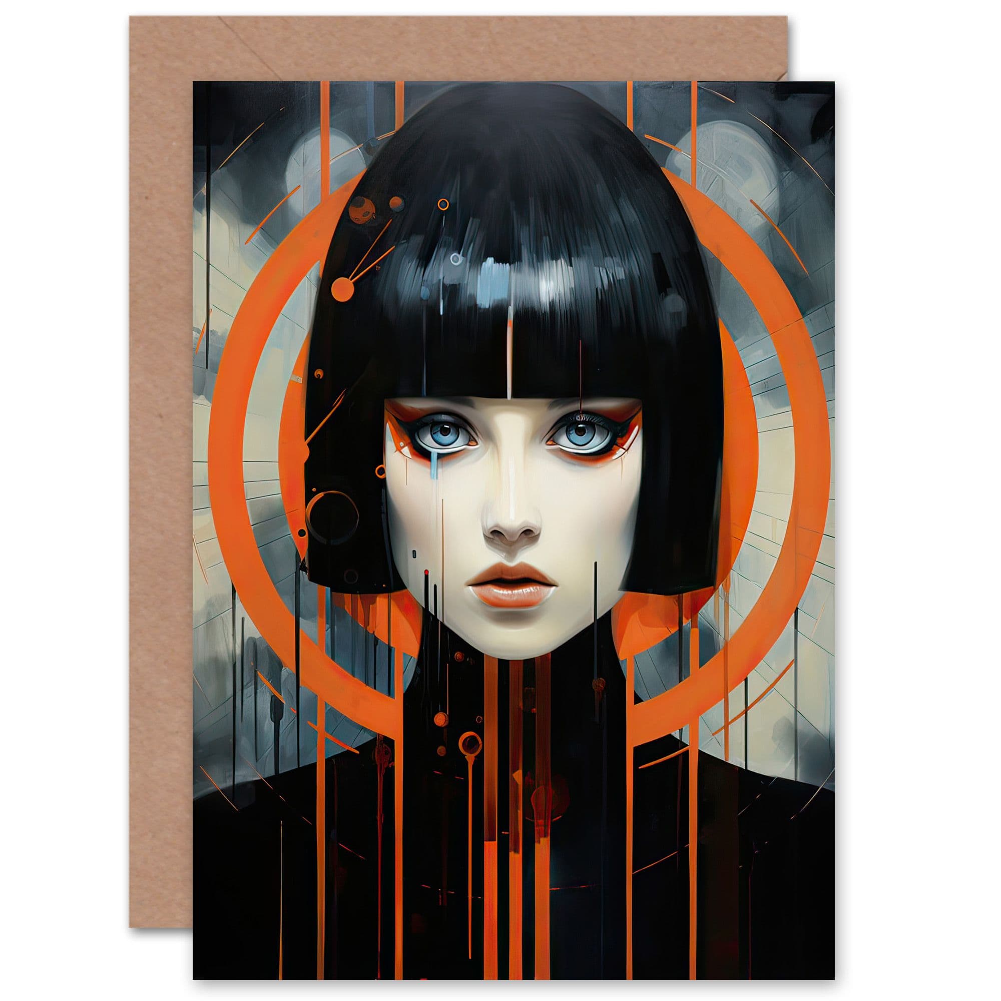 Art Deco Future Woman Black Portrait Goth Birthday Greeting Card