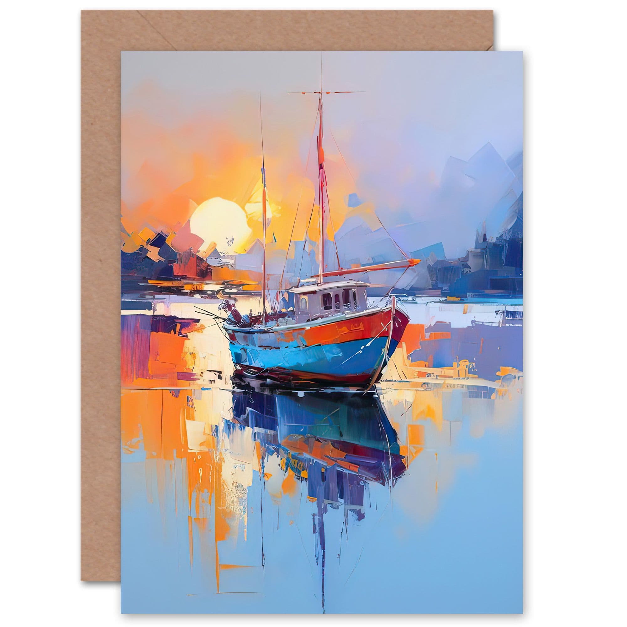 Fishing Boat Tranquil Lake Painting Husband Him Dad Greeting Card