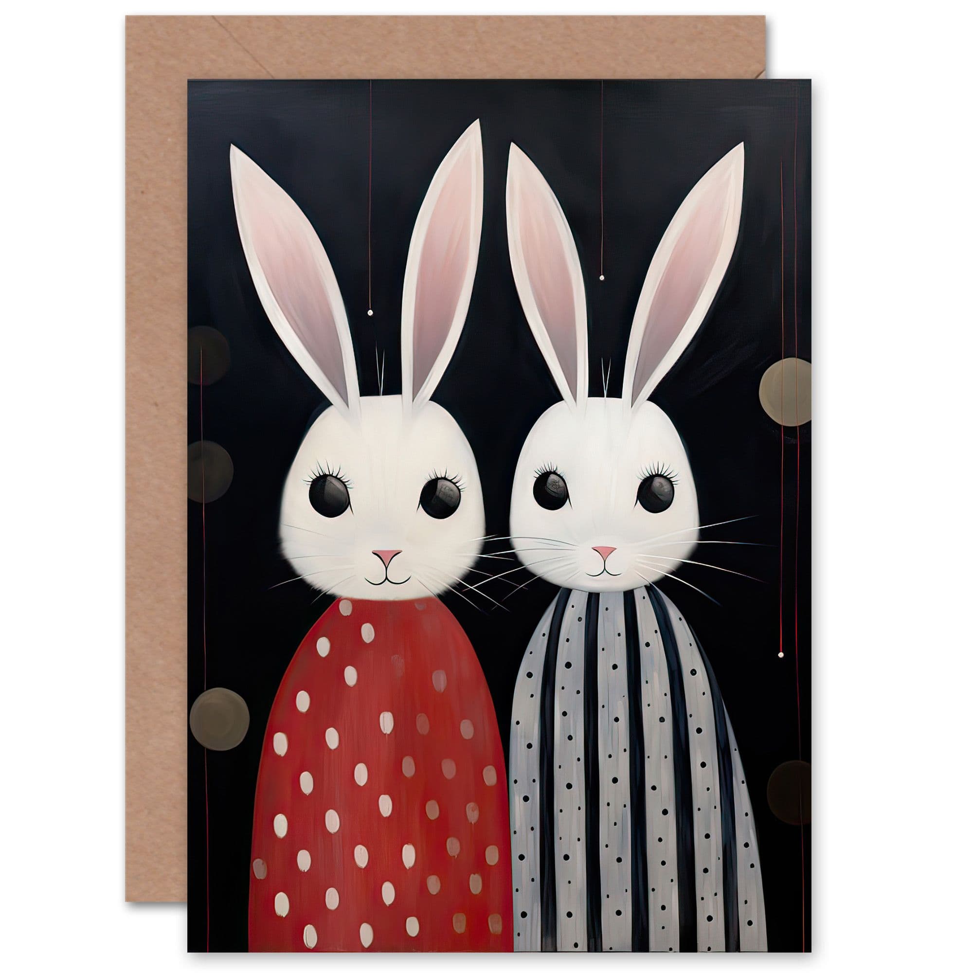 White Bunny Rabbits Polka Dot Stripes for Child Kids Greeting Card
