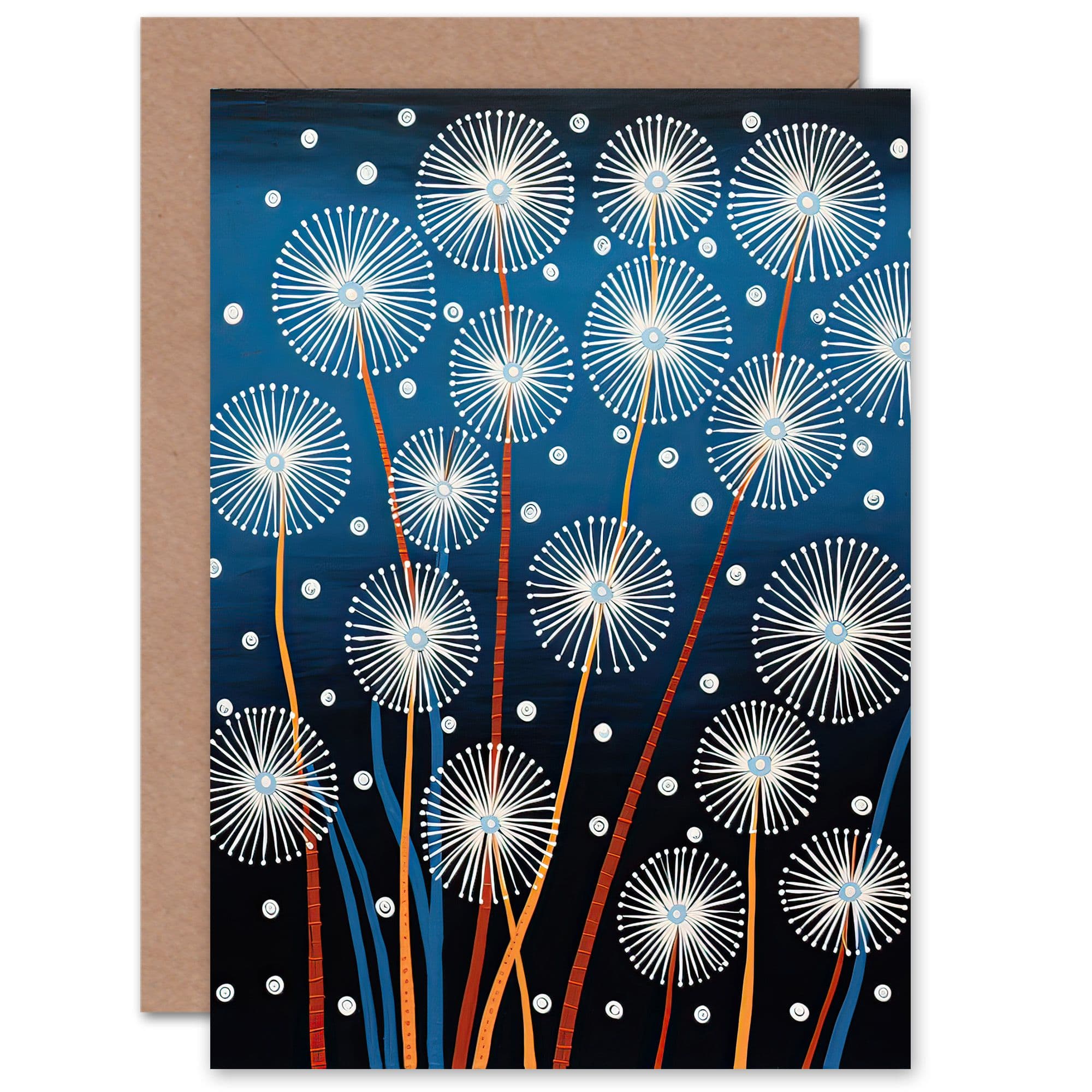 Dandelion Fireflies Abstract Gond Him Her Birthday Greeting Card