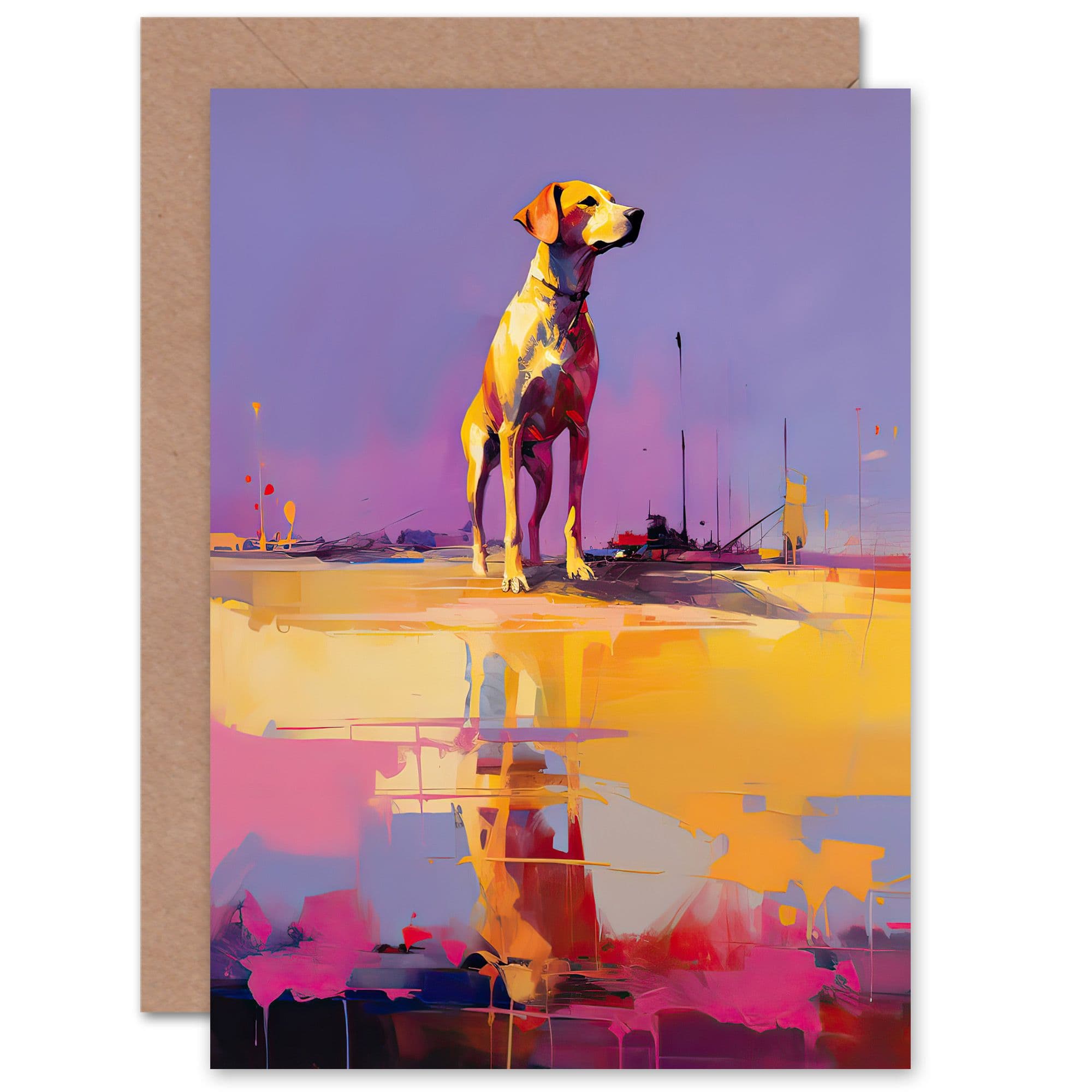 Beach Golden Labrador Painting Him Her Birthday Thank You Greeting Card