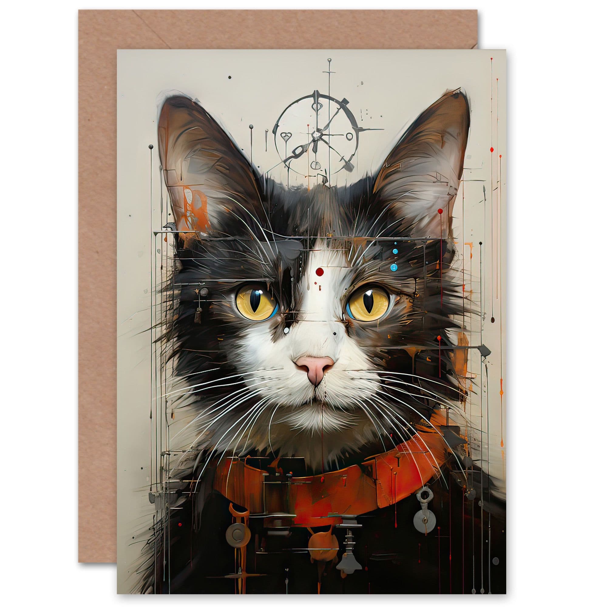Abstract Cat Painting Key Collar Him or Her Birthday Greeting Card
