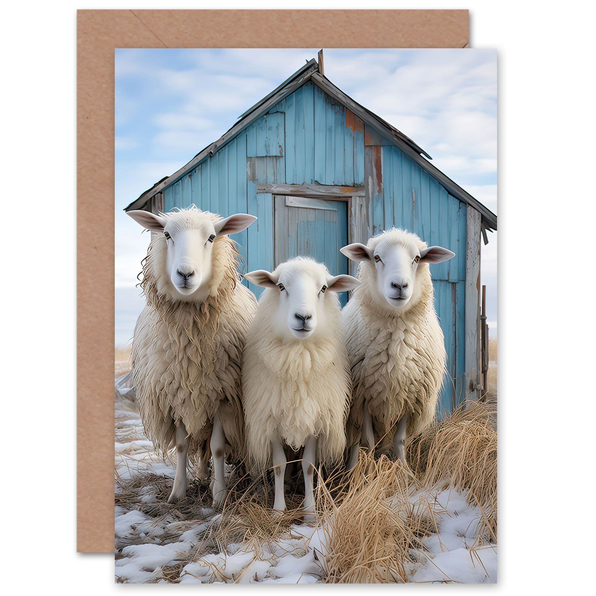 Winter Sheep Farming Hut for Him or Her Birthday Thank You Greeting Card