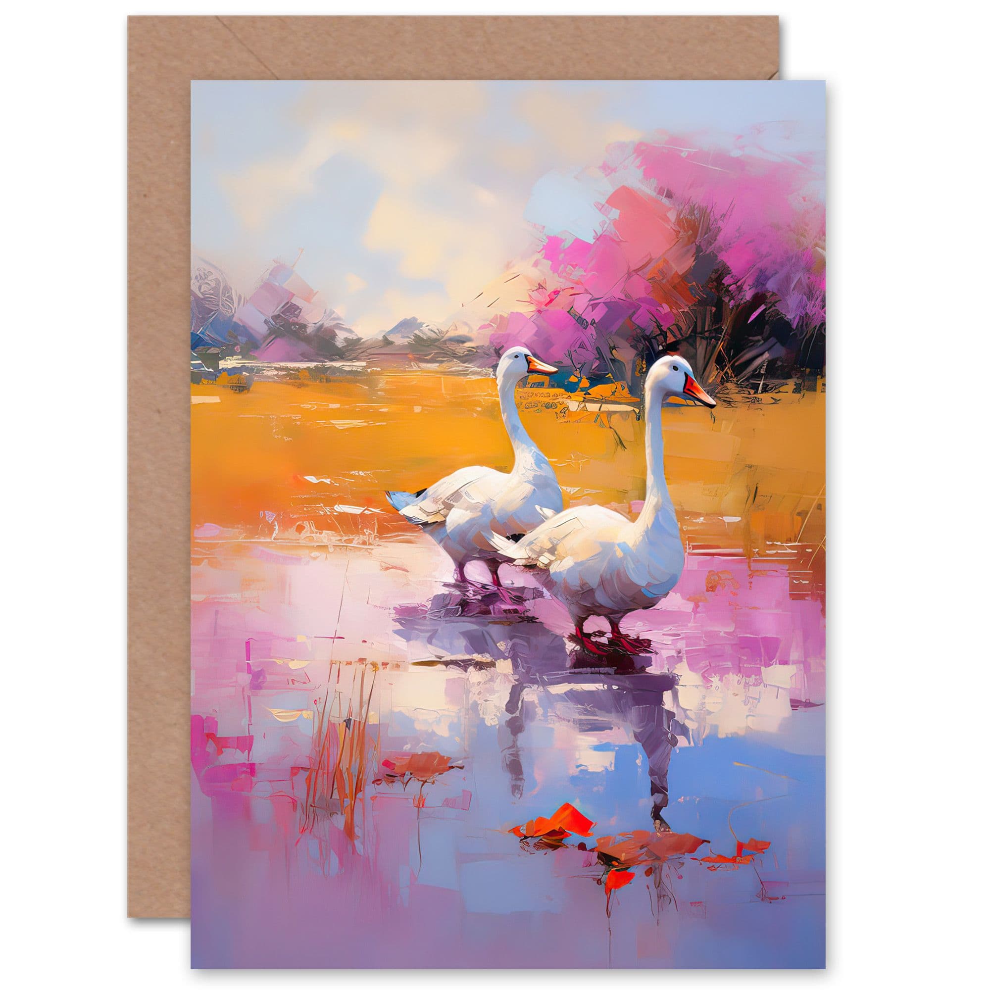 Wild Geese Oil Painting Wife Her Birthday Thank You Greeting Card