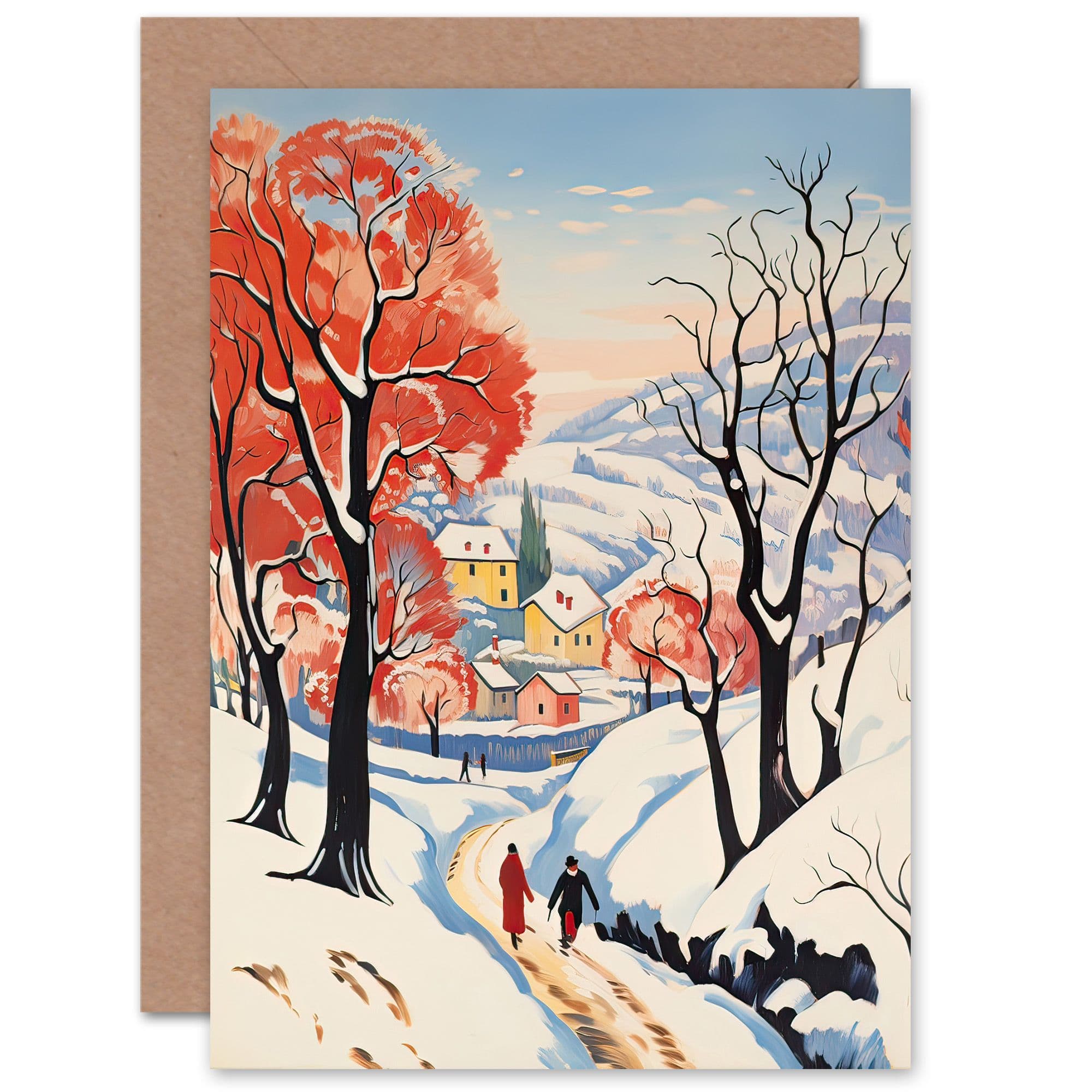Winter Village Snow Sunshine Him Her Birthday Thank You Greeting Card