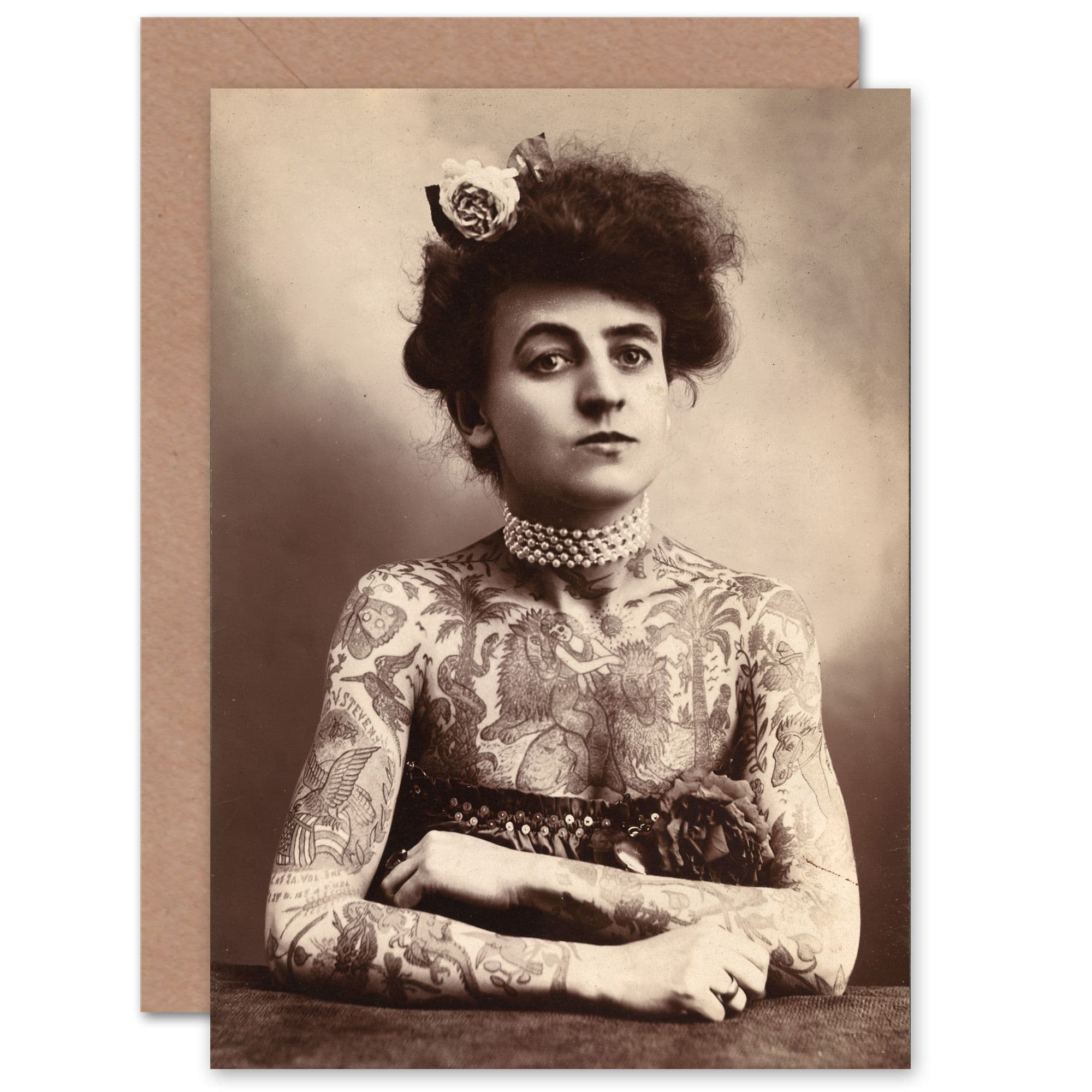 Tattoo Woman Wife Her All Occasions Greeting Card & Envelope