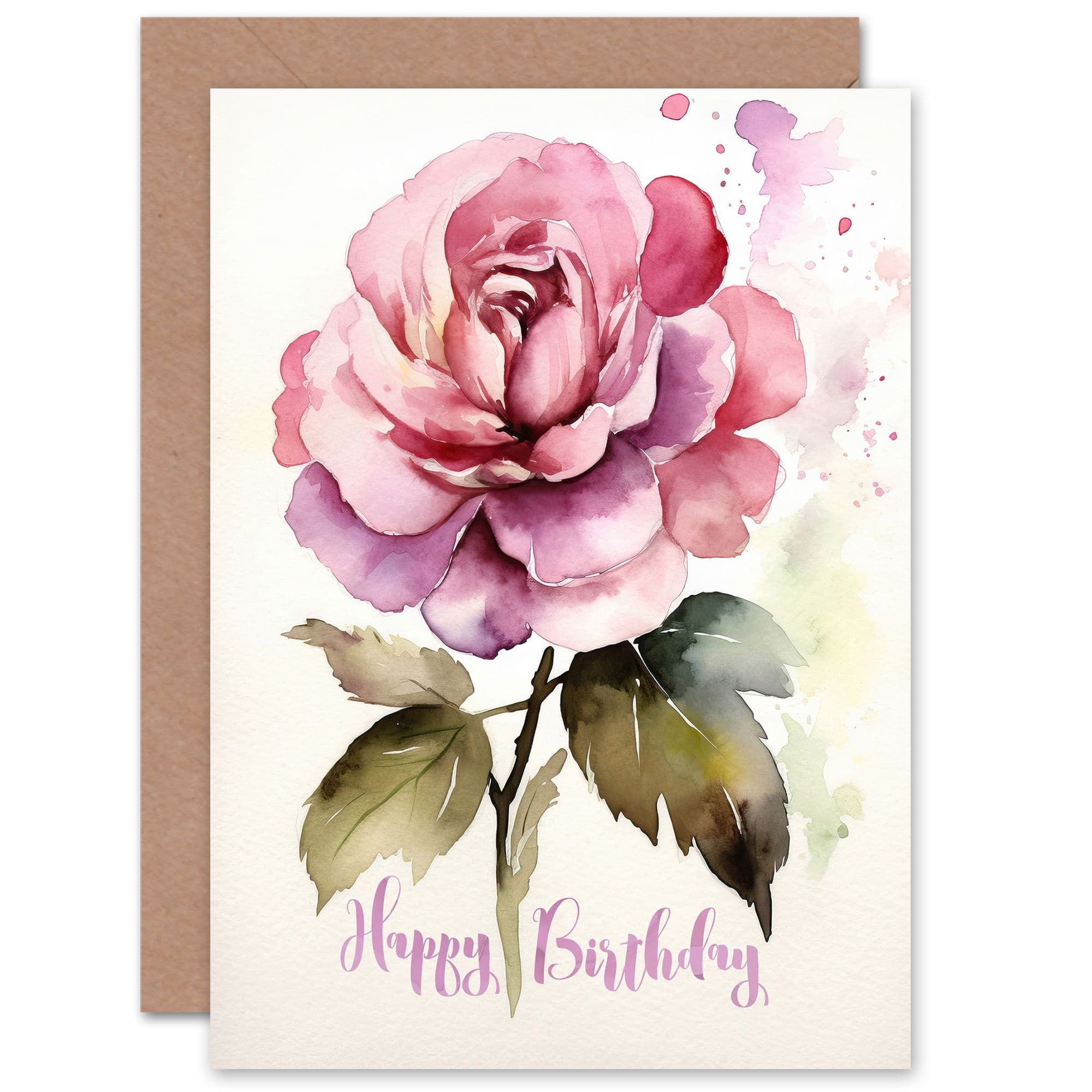 Birthday Rose Flower Floral Watercolour Gran For Her Wife Mum Mom Greeting Card