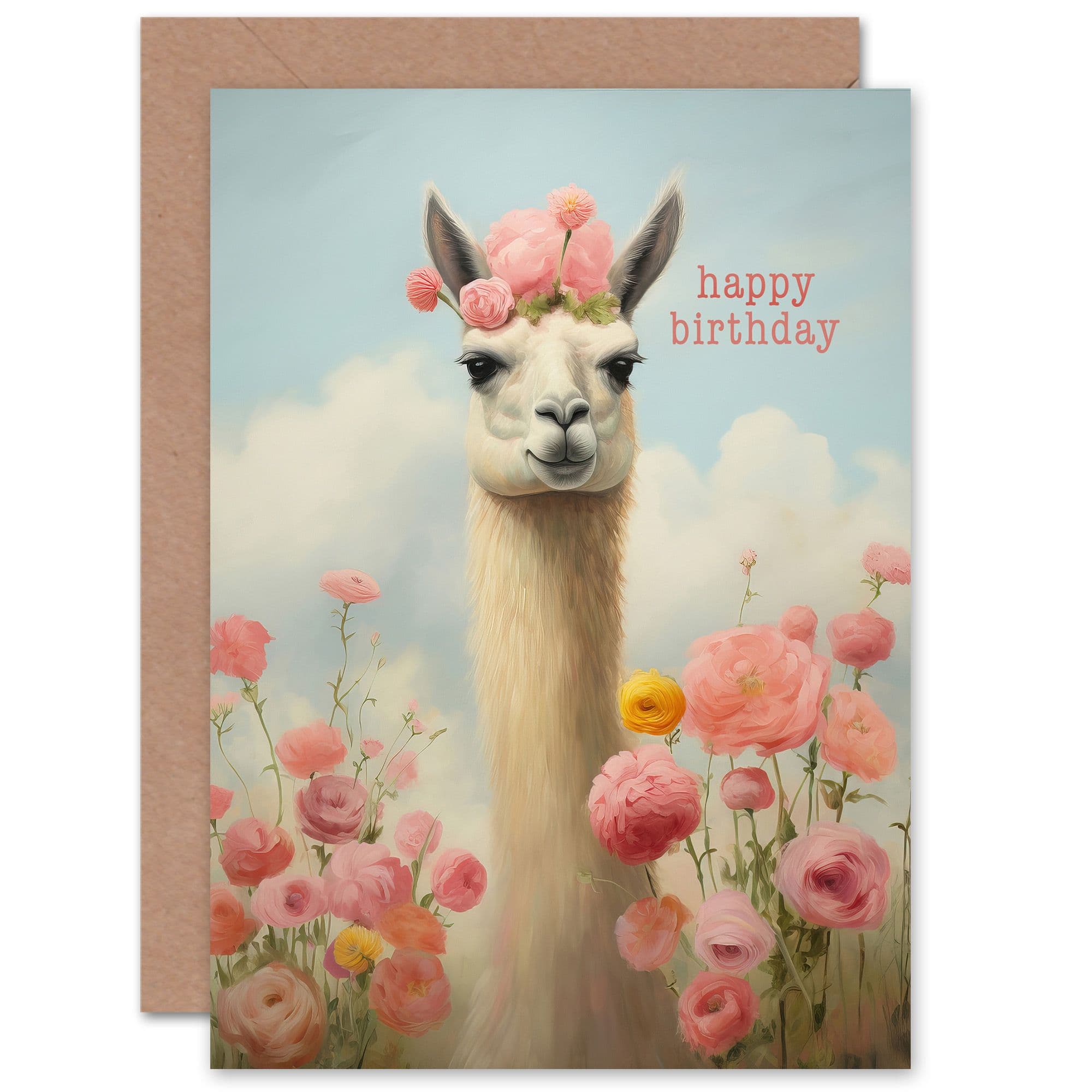 Happy Birthday Llama and Peonies Flowers Teen For Her Mum Daughter Wife Sister Greeting Card