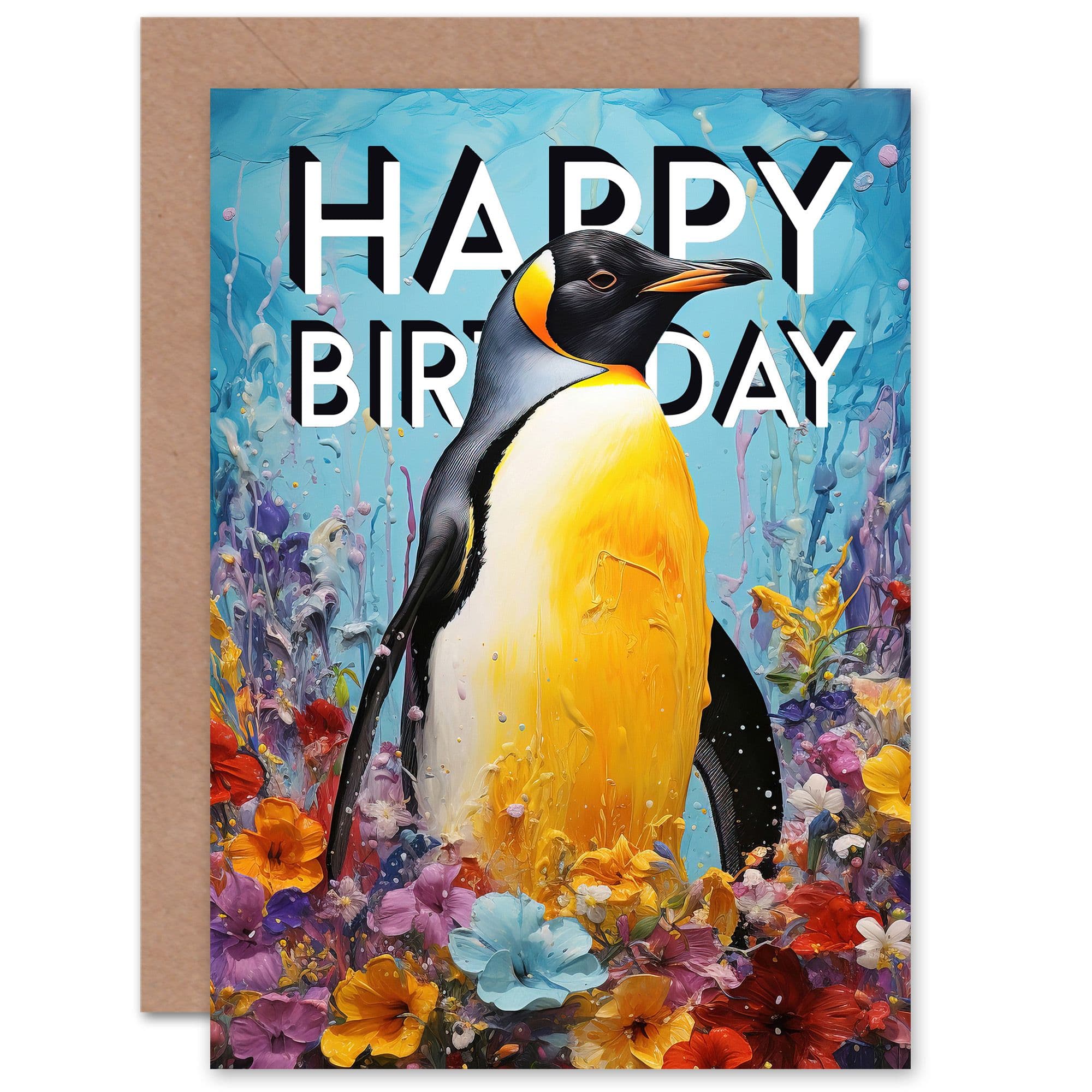 Happy Birthday King Penguin Flower Nest Her Wife Daughter Sister Greeting Card