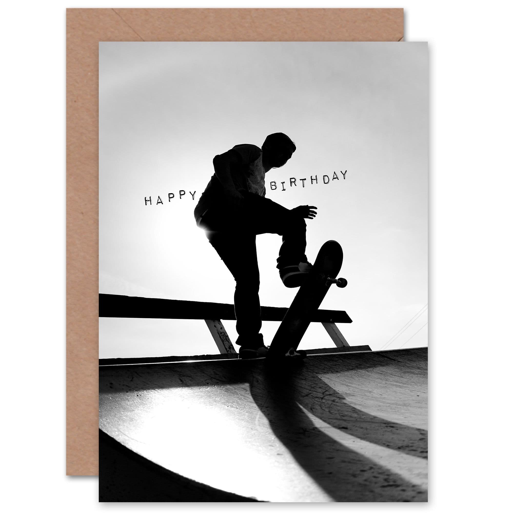Birthday Skater Silhouette Skateboard Ramp Him Son Brother Greeting Card