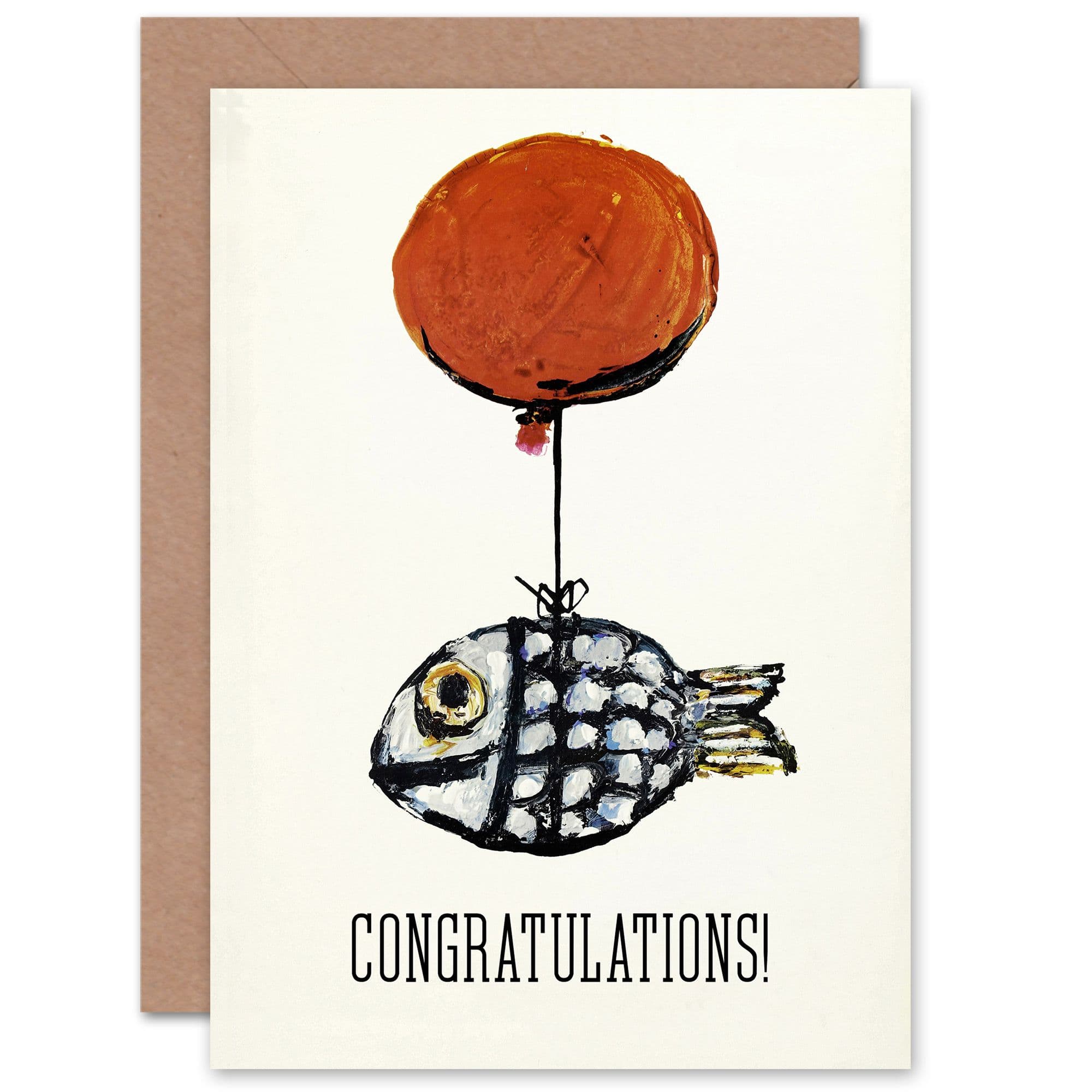 Congratulations Abstract Oil Painting Balloon Fish Fun Him Her Greeting Card