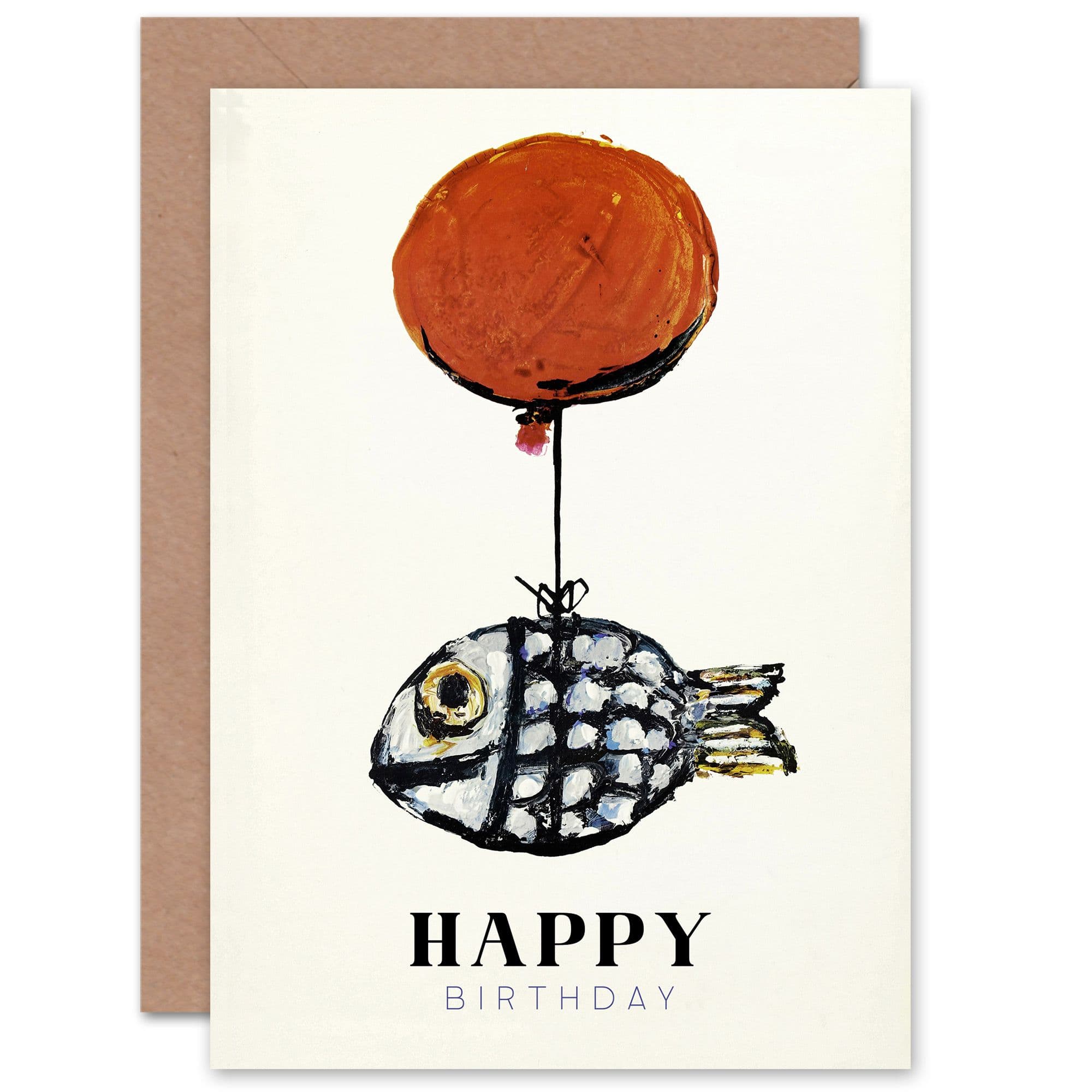 Birthday Abstract Oil Painting Balloon Fish Fun Him Her Greeting Card