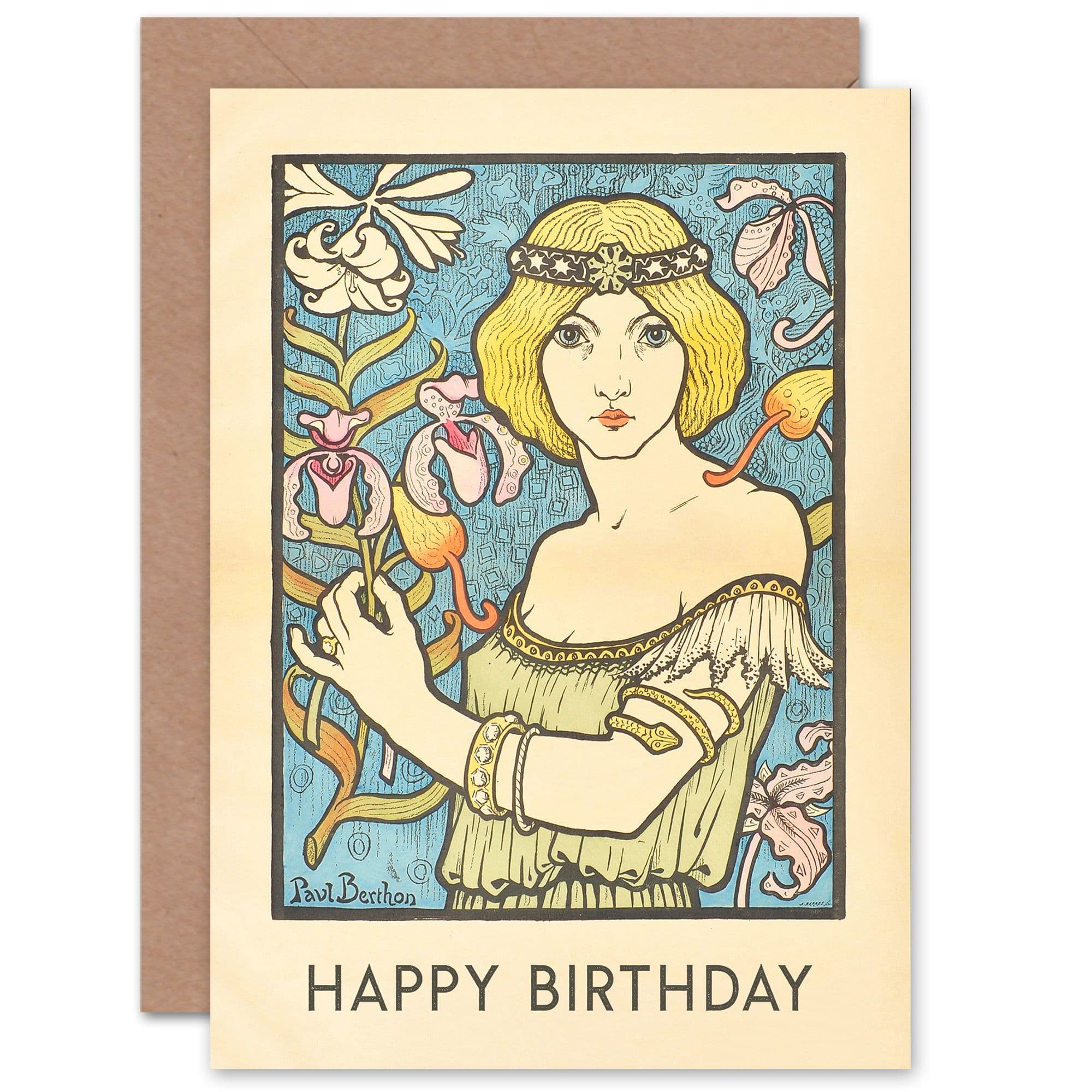 Birthday Art Nouveau French Paul Berthon Salon Des Cent For Her Wife Mother Sister Greeting Card