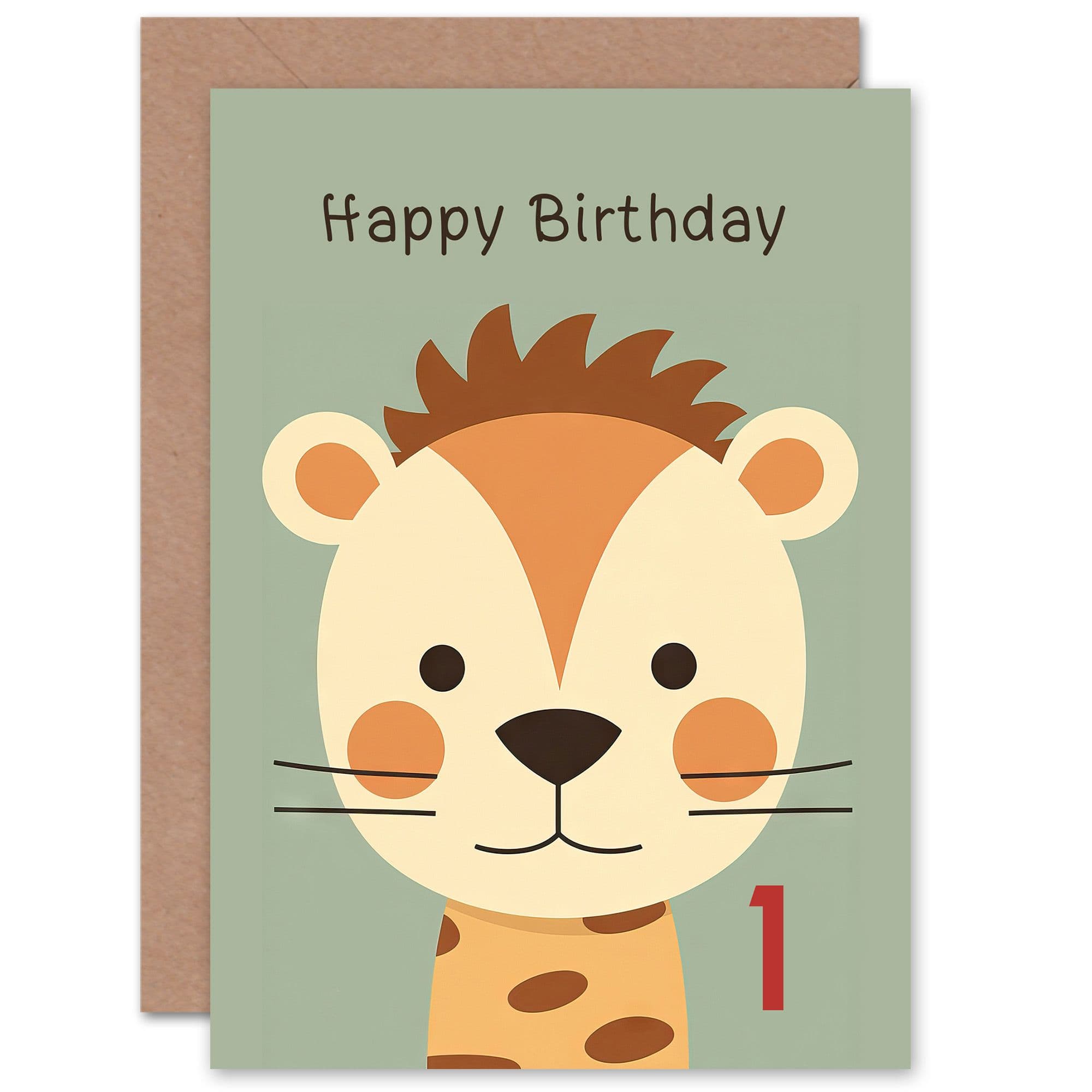 Kids Birthday Age 1 Cute Zoo Animal Cartoon Cheetah Leopard For Child Son Daughter Greeting Card