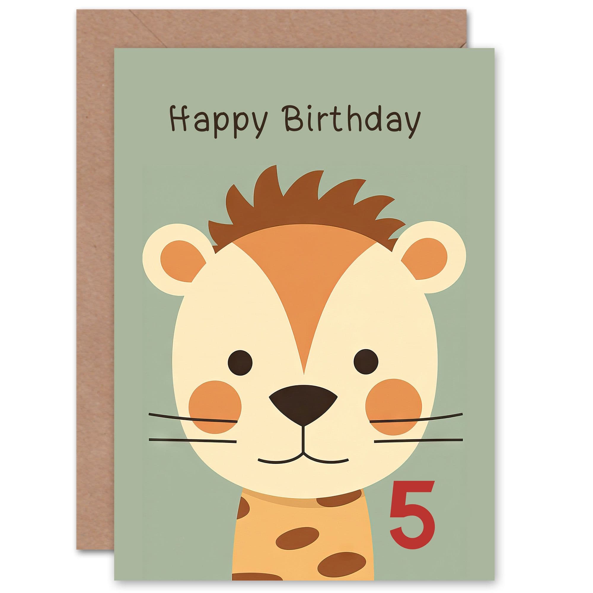 Kids Birthday Age 5 Cute Zoo Animal Cartoon Cheetah Leopard For Child Son Daughter Greeting Card