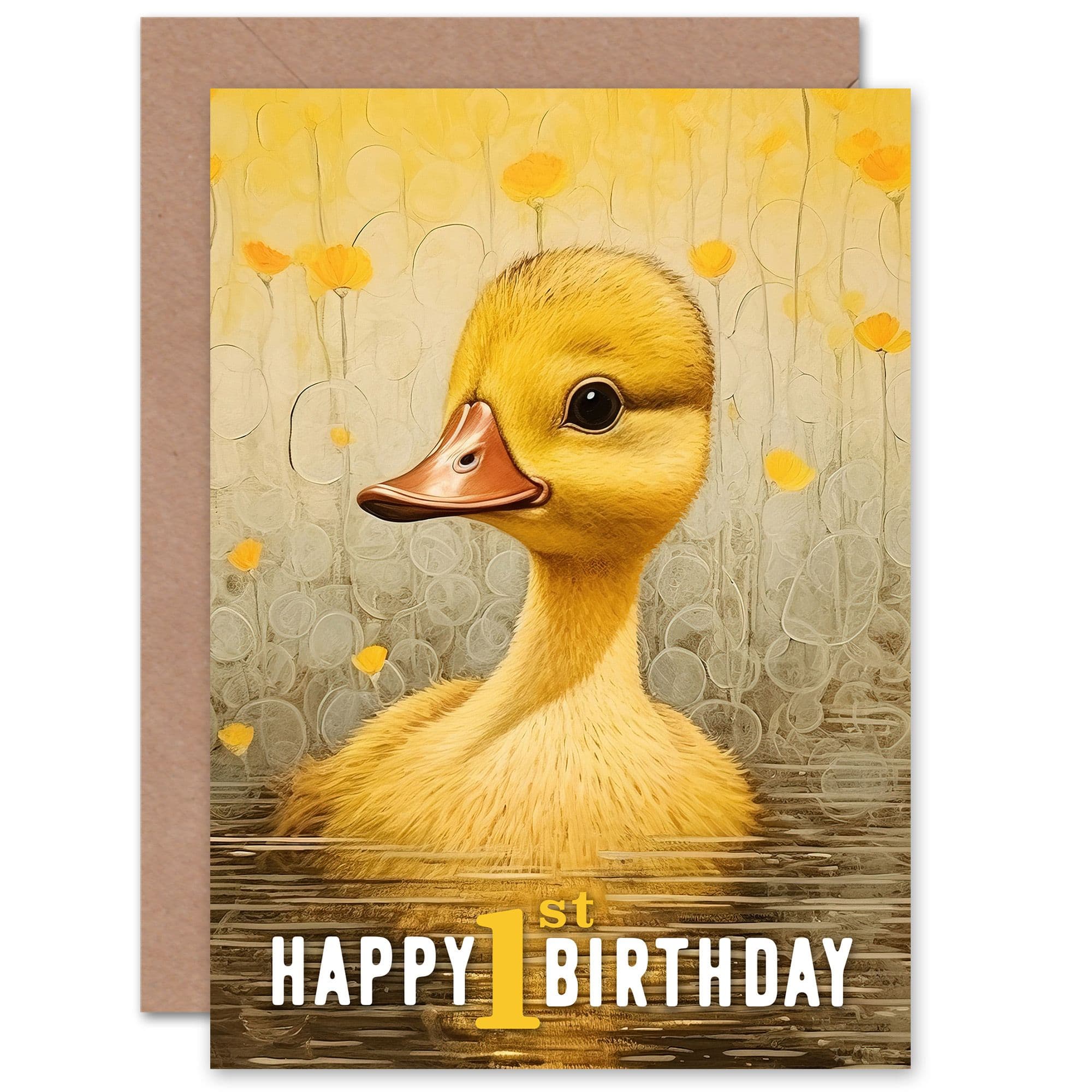 Birthday Age 1 Cute Sweet Duckling Duck Pond Flowers Daughter Greeting Card