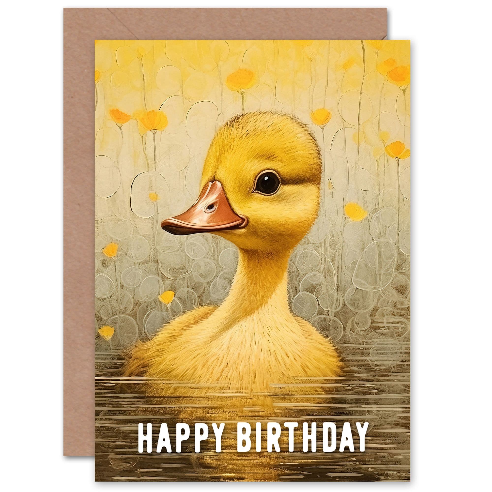 Kids Birthday Cute Sweet Duckling Duck Pond Flowers For Child Girl Daughter Greeting Card