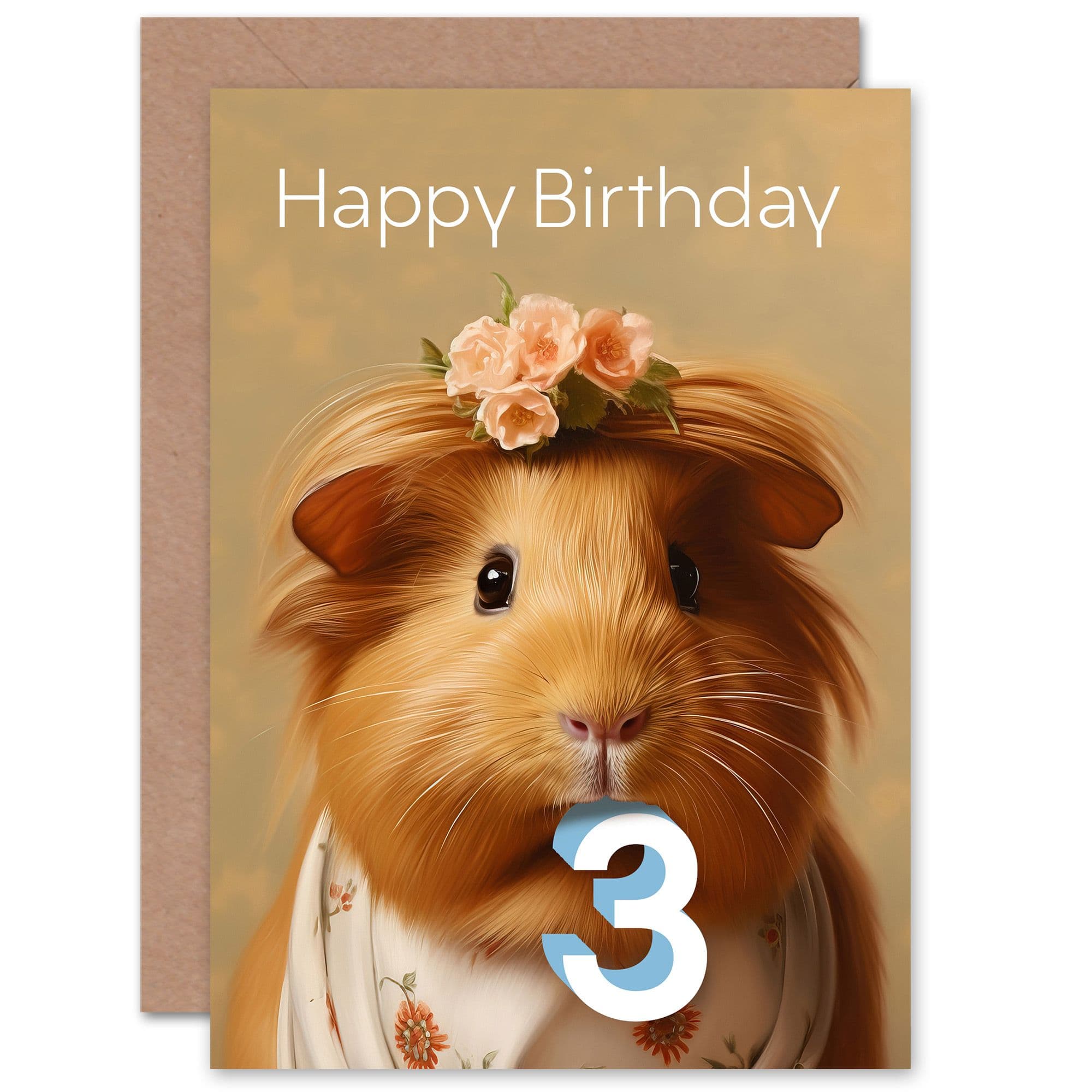 Kids Birthday Age 3 Dressed Up Guinea Pig Lover For Child Daughter Girl Greeting Card