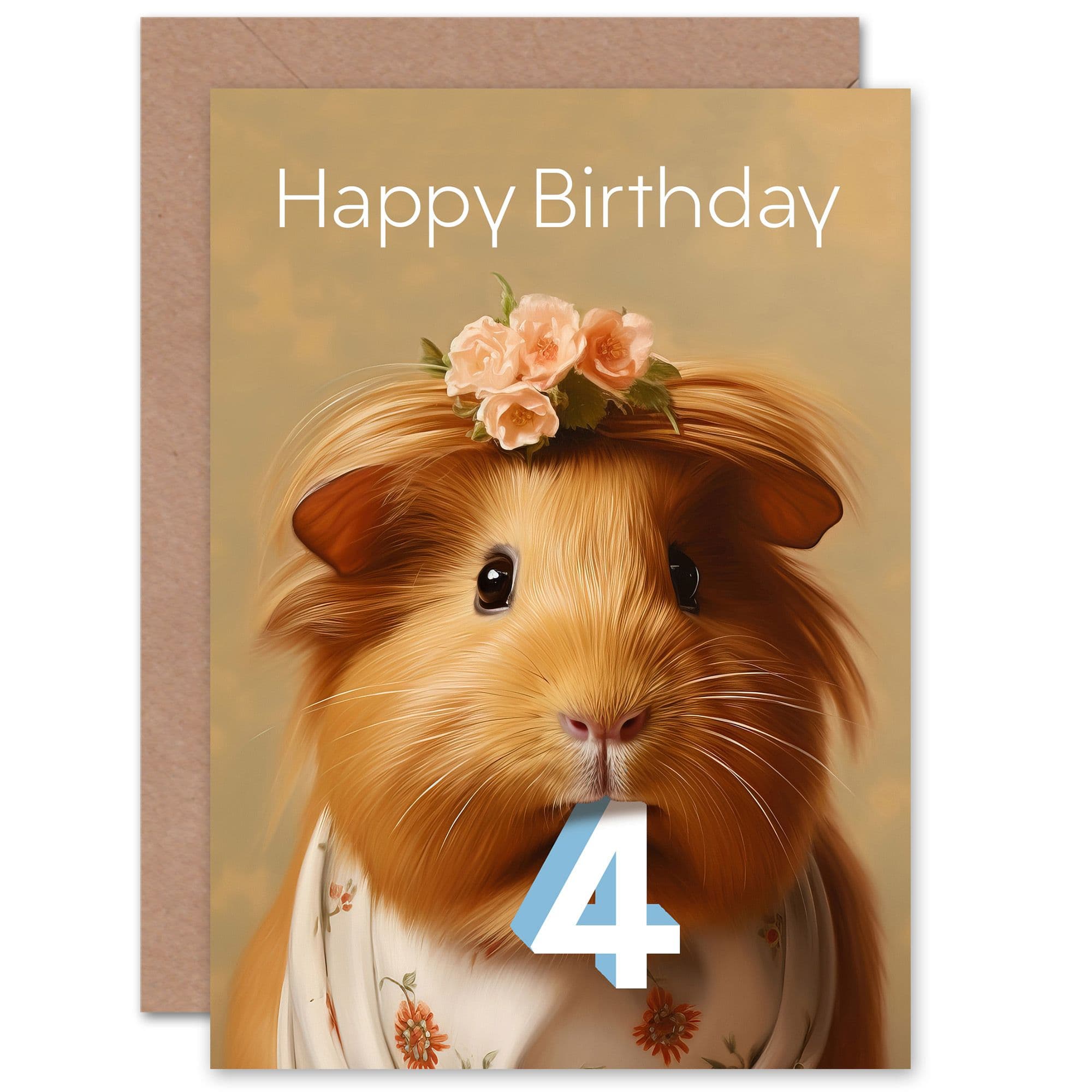 Kids Birthday Age 4 Dressed Up Guinea Pig Lover For Child Daughter Girl Greeting Card