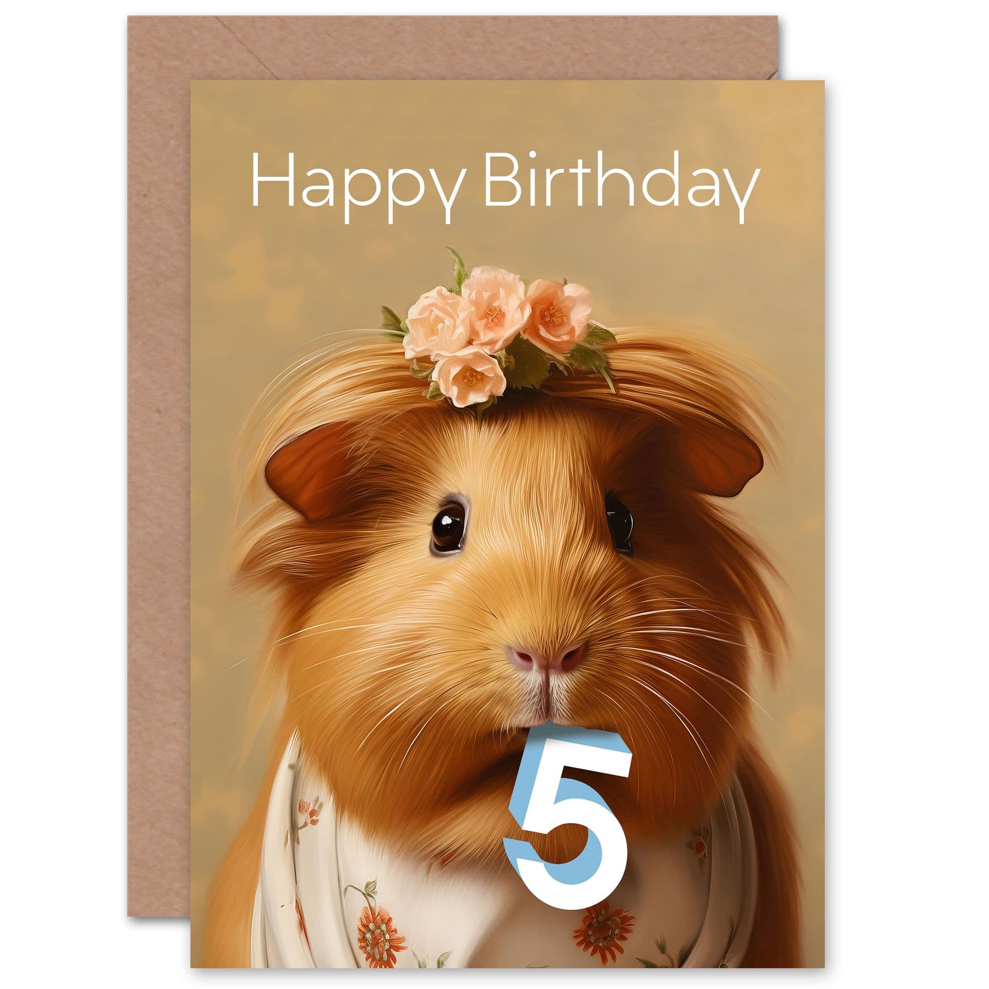Kids Birthday Age 5 Dressed Up Guinea Pig Lover For Child Daughter Girl Greeting Card