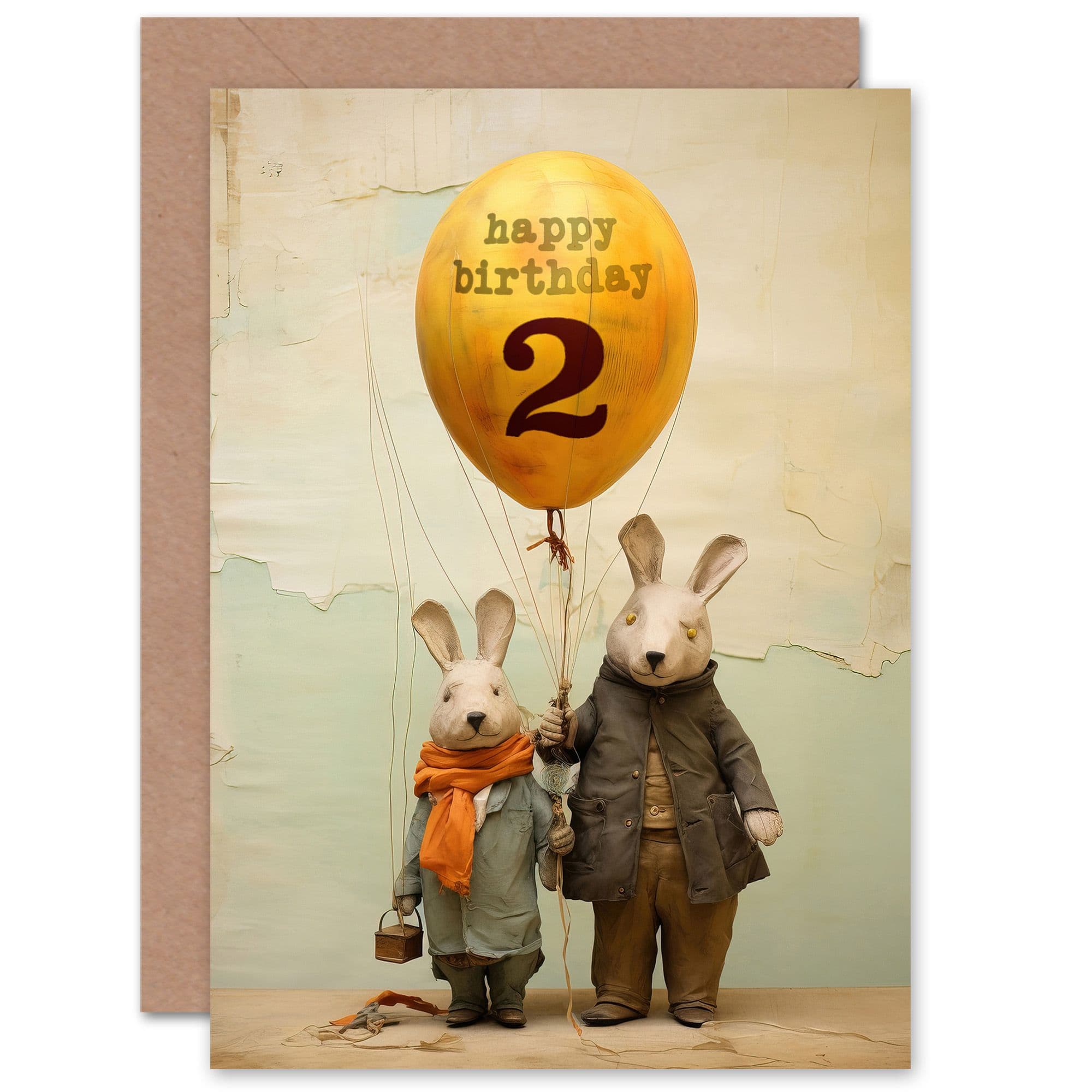 Kids Birthday Age 2 Cute Bunny Rabbits Balloon For Child Son Daughter Greeting Card