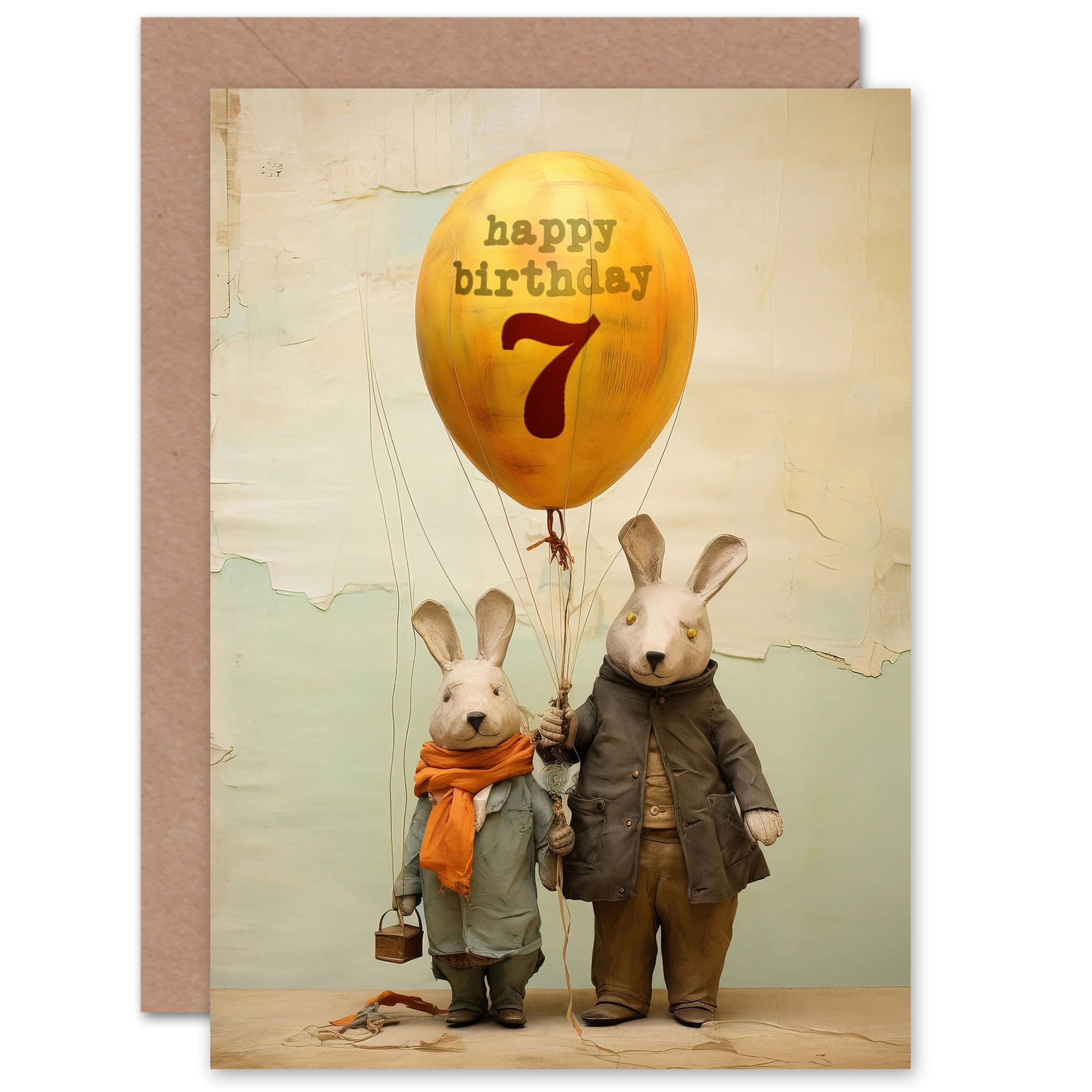 Birthday Age 7 Cute Bunny Rabbits Balloon Son Daughter Greeting Card