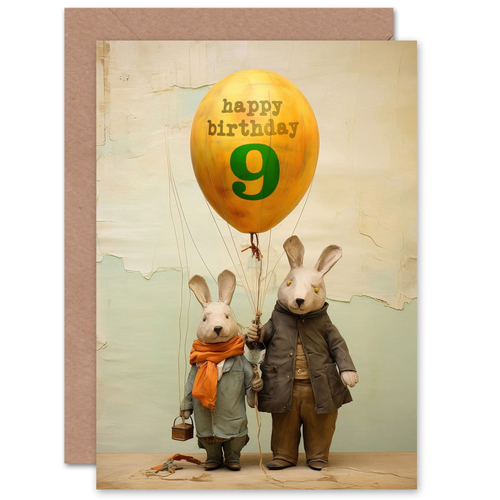 Birthday Age 9 Cute Bunny Rabbits Balloon Son Daughter Greeting Card