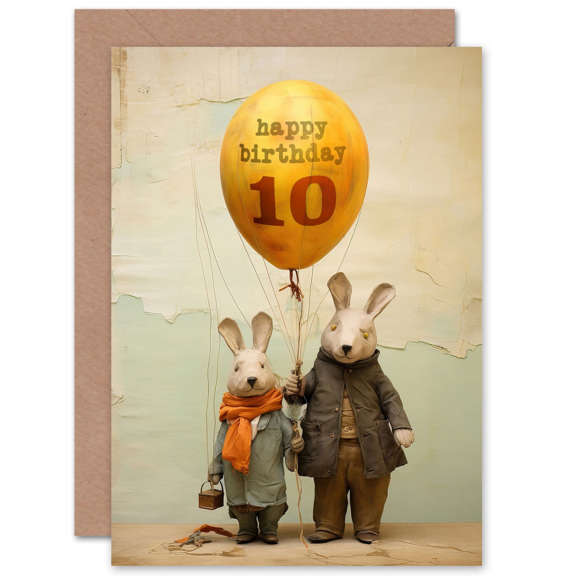 Birthday Age 10 Cute Bunny Rabbits Balloon Son Daughter Greeting Card
