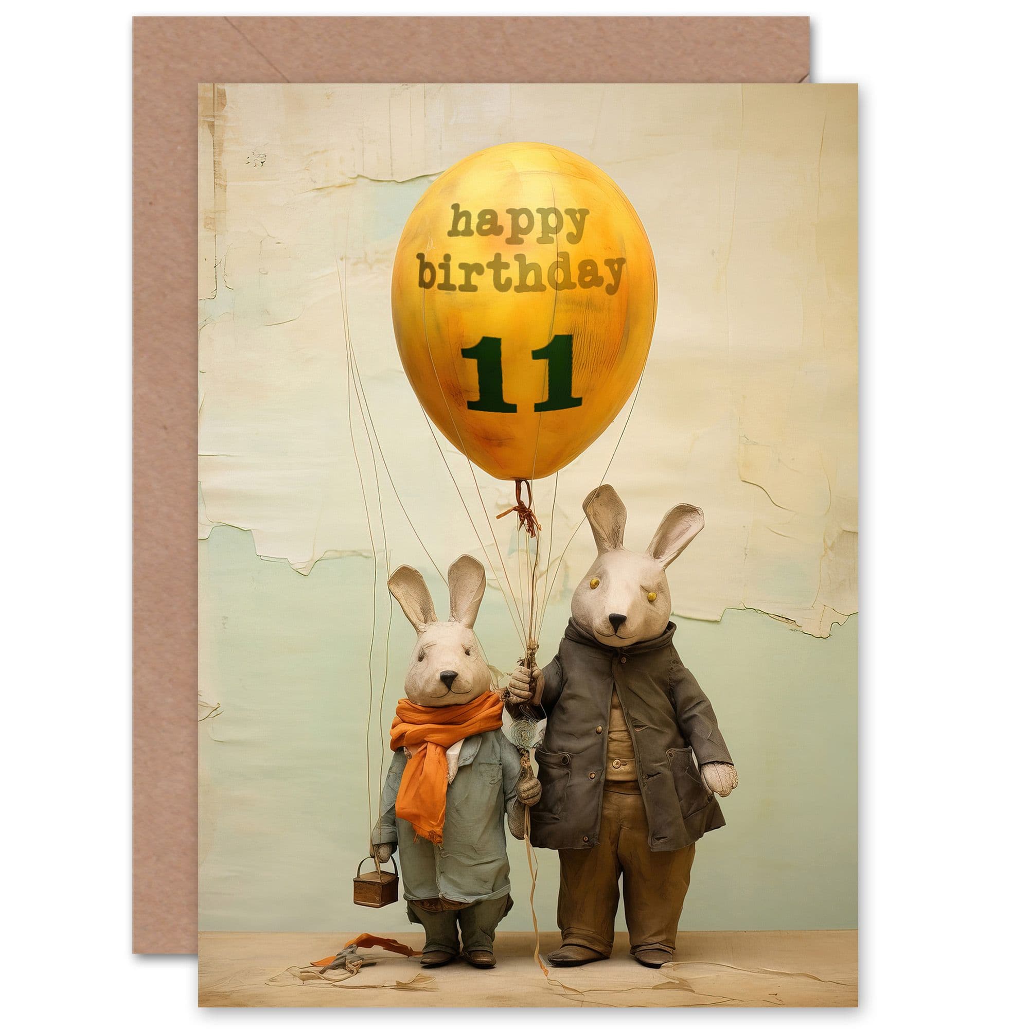 Kids Birthday Age 11 Cute Bunny Rabbits Balloon For Child Son Daughter Greeting Card