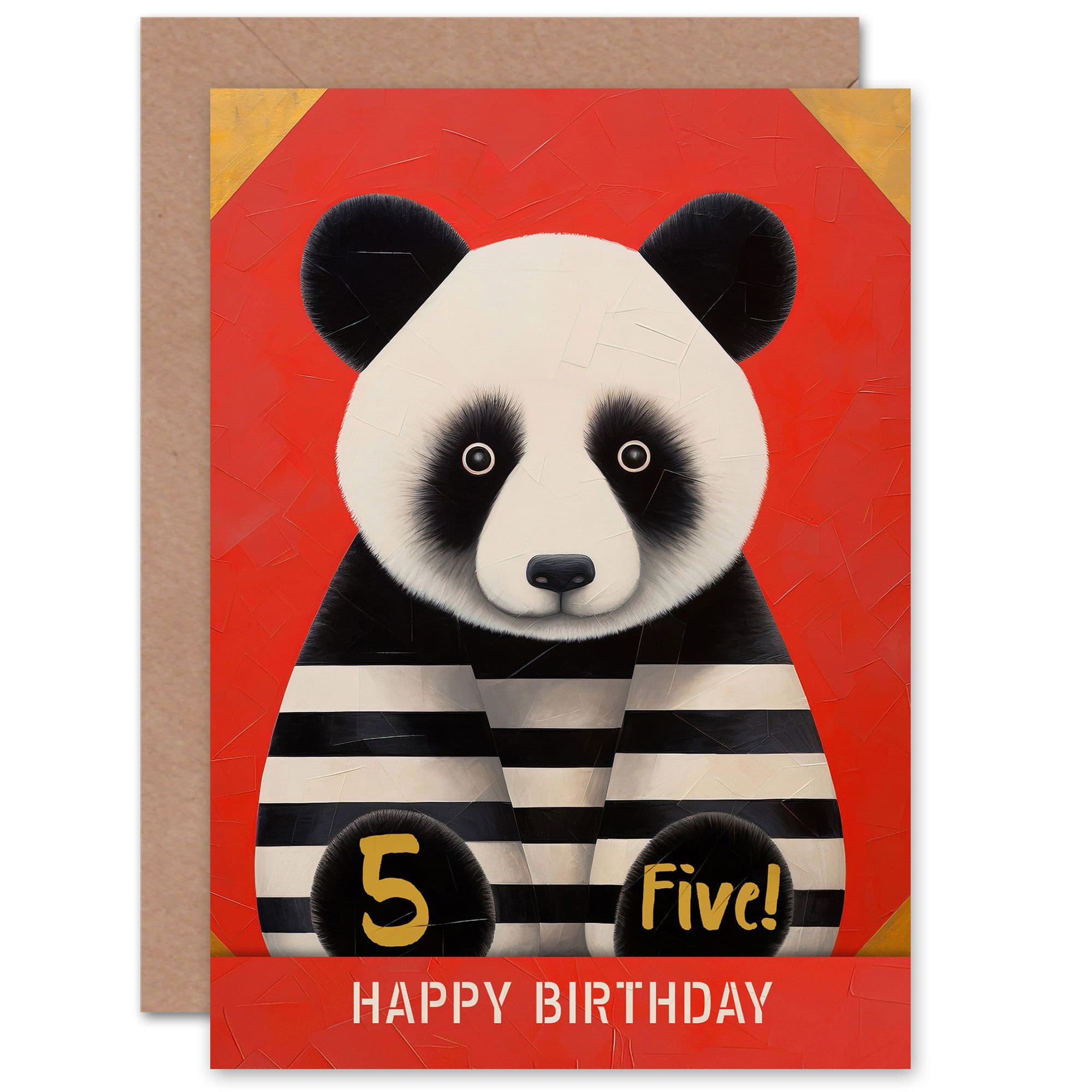 Kids Birthday Age 5 Cute Panda Striped Pyjamas For Child Son Daughter Greeting Card