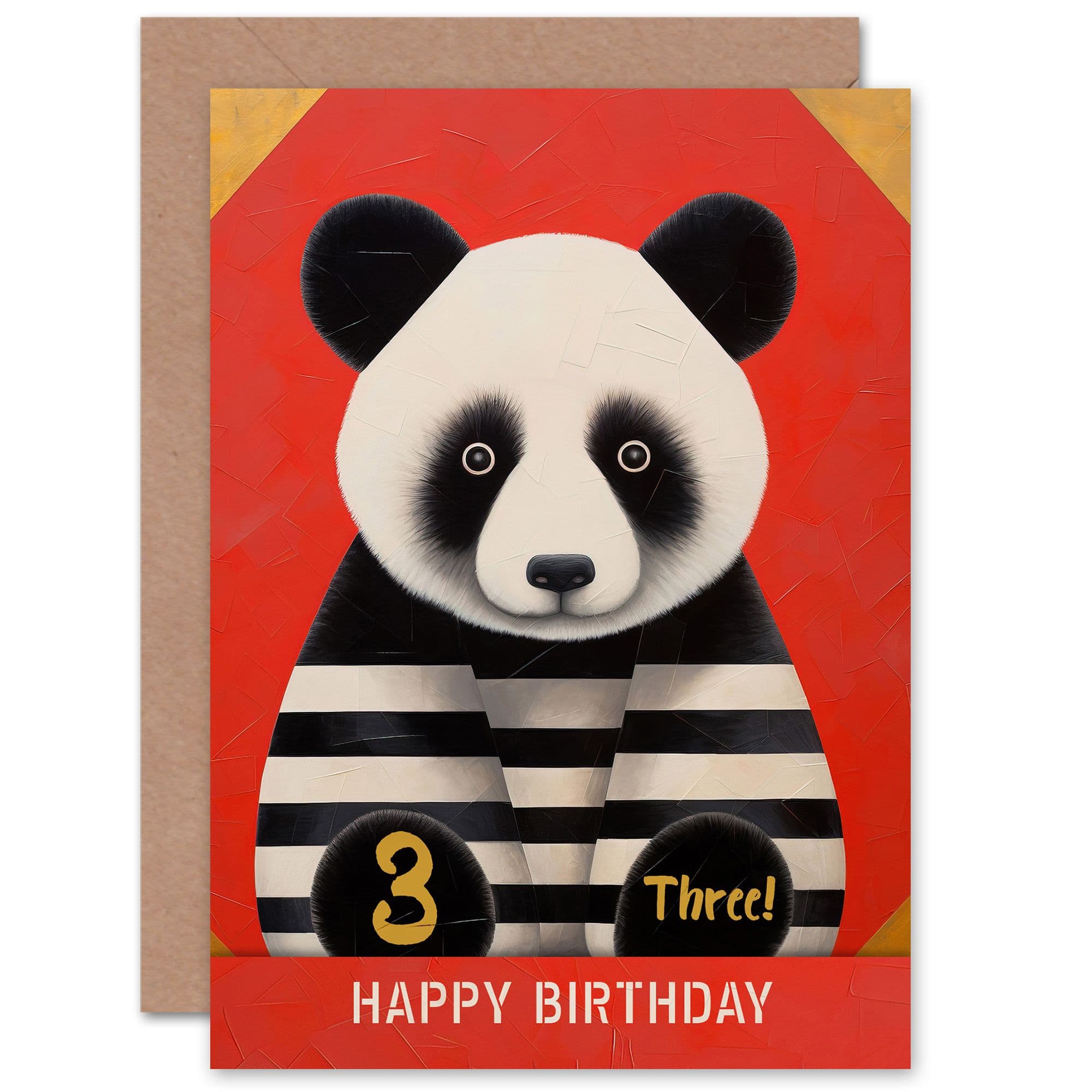 Birthday Age 3 Cute Panda Striped Pyjamas Son Daughter Greeting Card