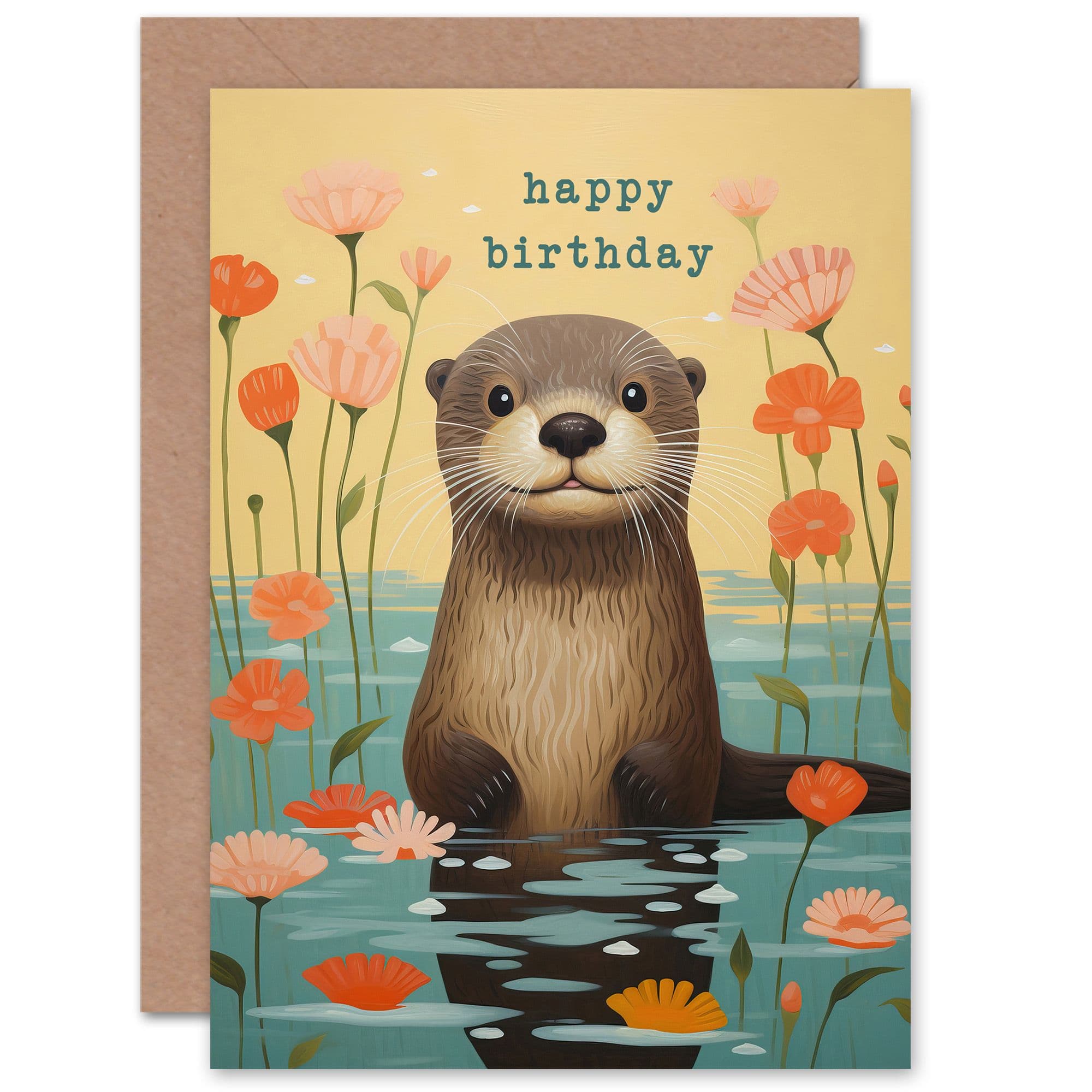 Birthday Cute Otter Lake Flowers Son Daughter Greeting Card