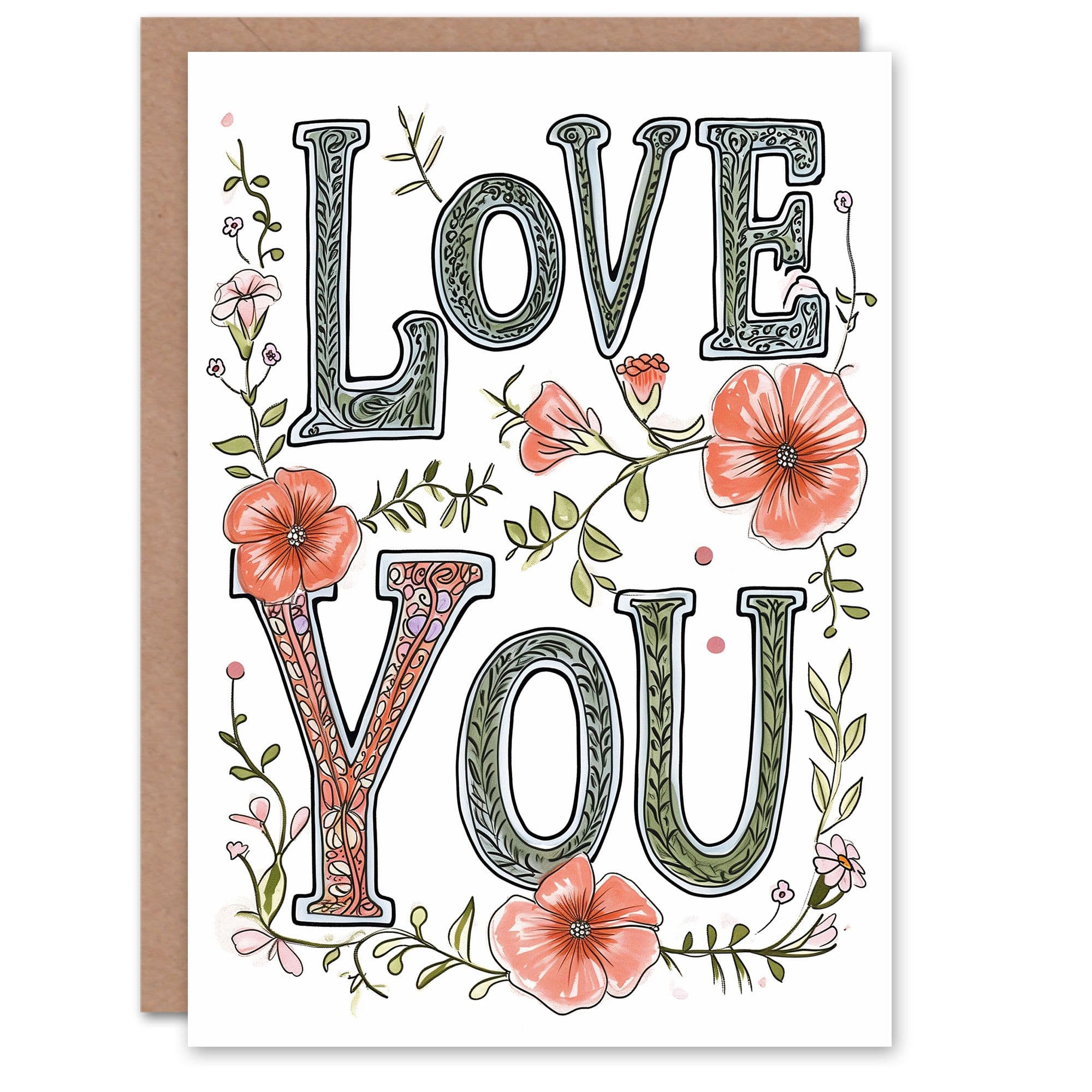 Anniversary Card Love You Typography Flowers Her Wife Partner