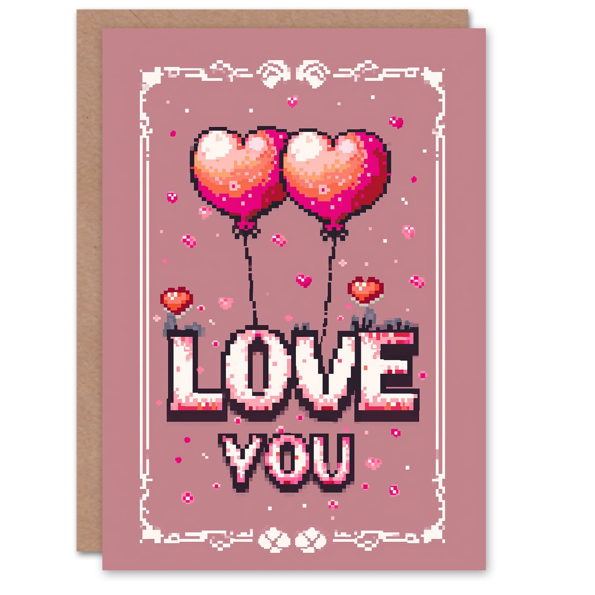 Anniversary Card Pixel Art Love You Balloons Gamer Him or Her
