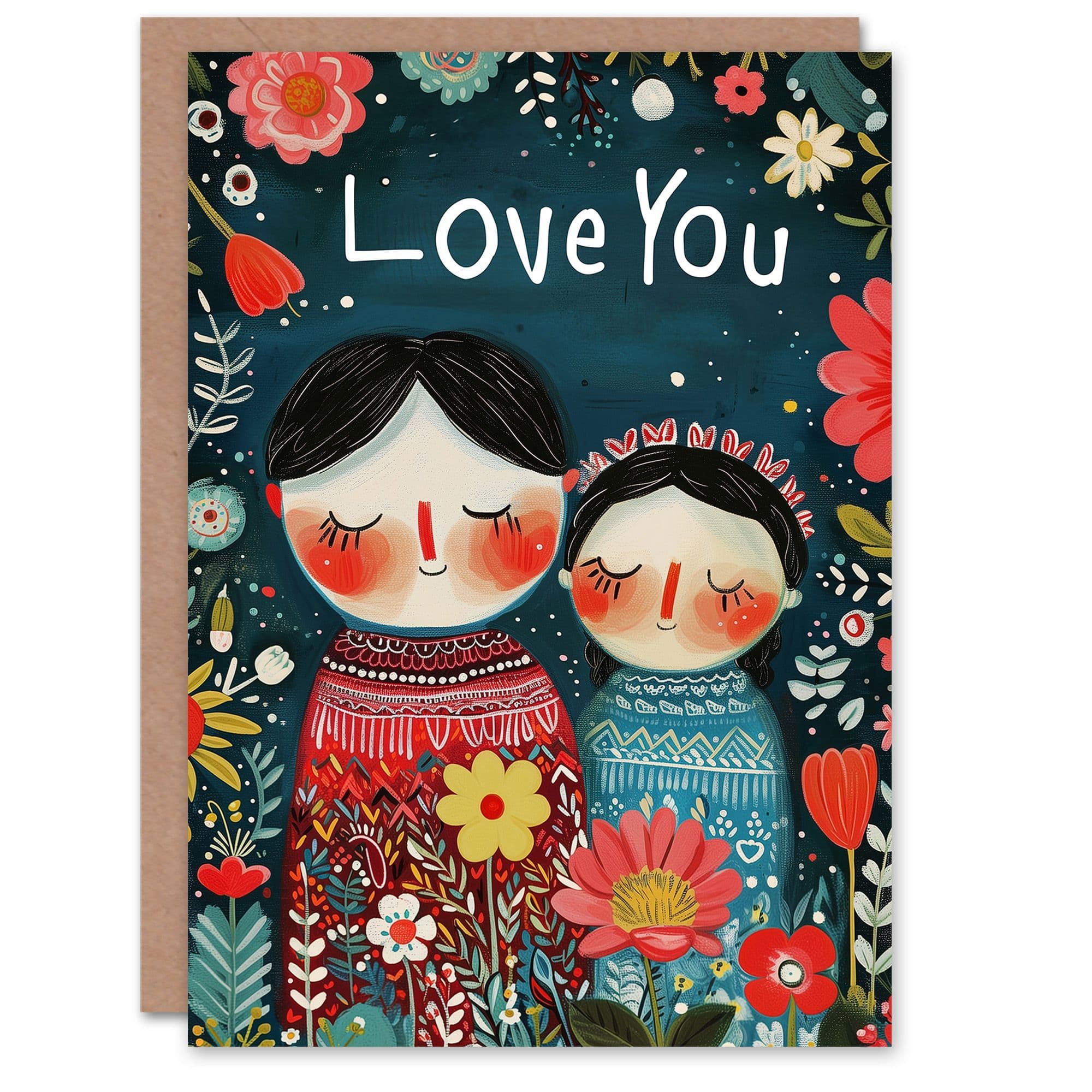 Anniversary Card Love You Floral Folk Art Couple For Her Wife Partner