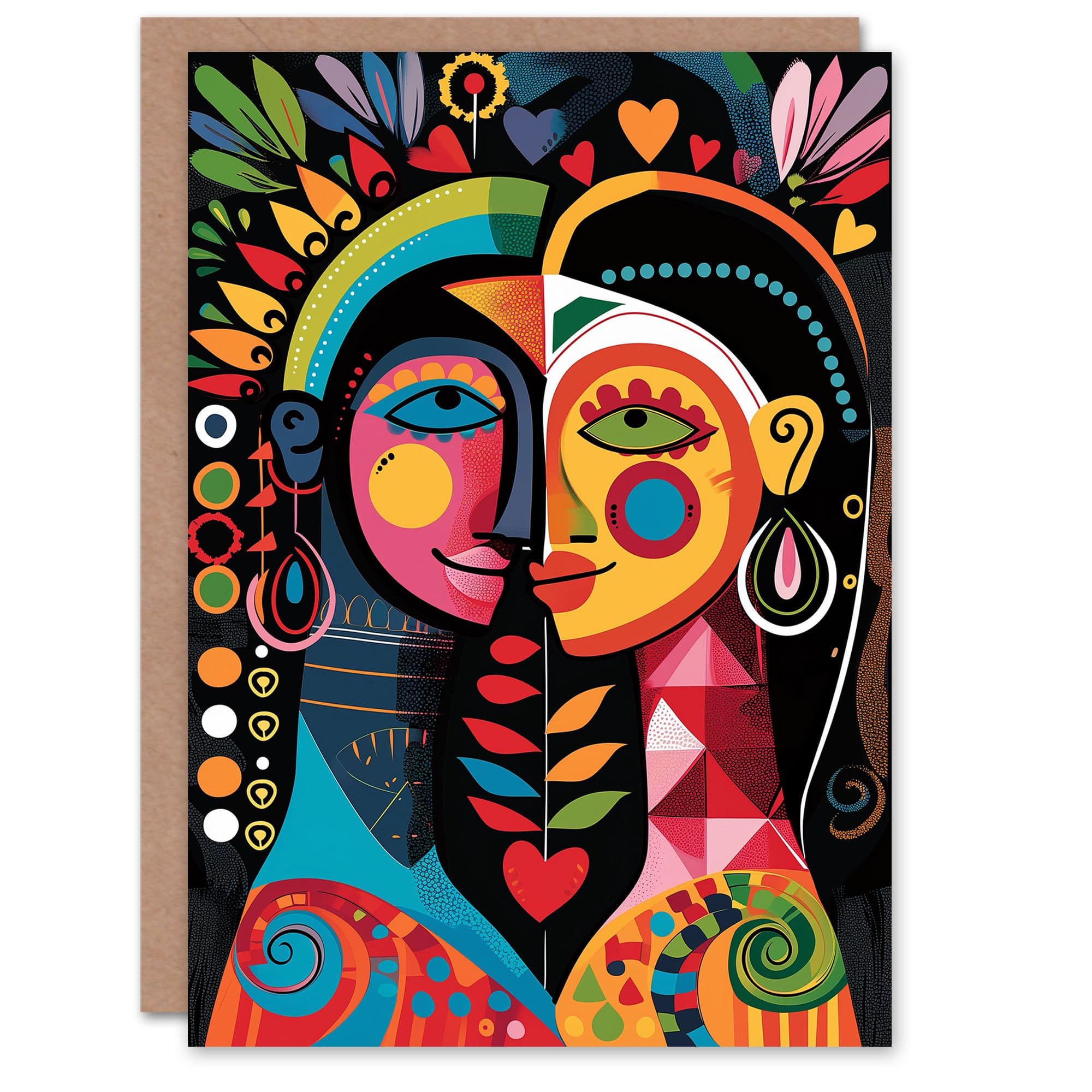 Anniversary Card Native American Couple Folk Art Him or Her