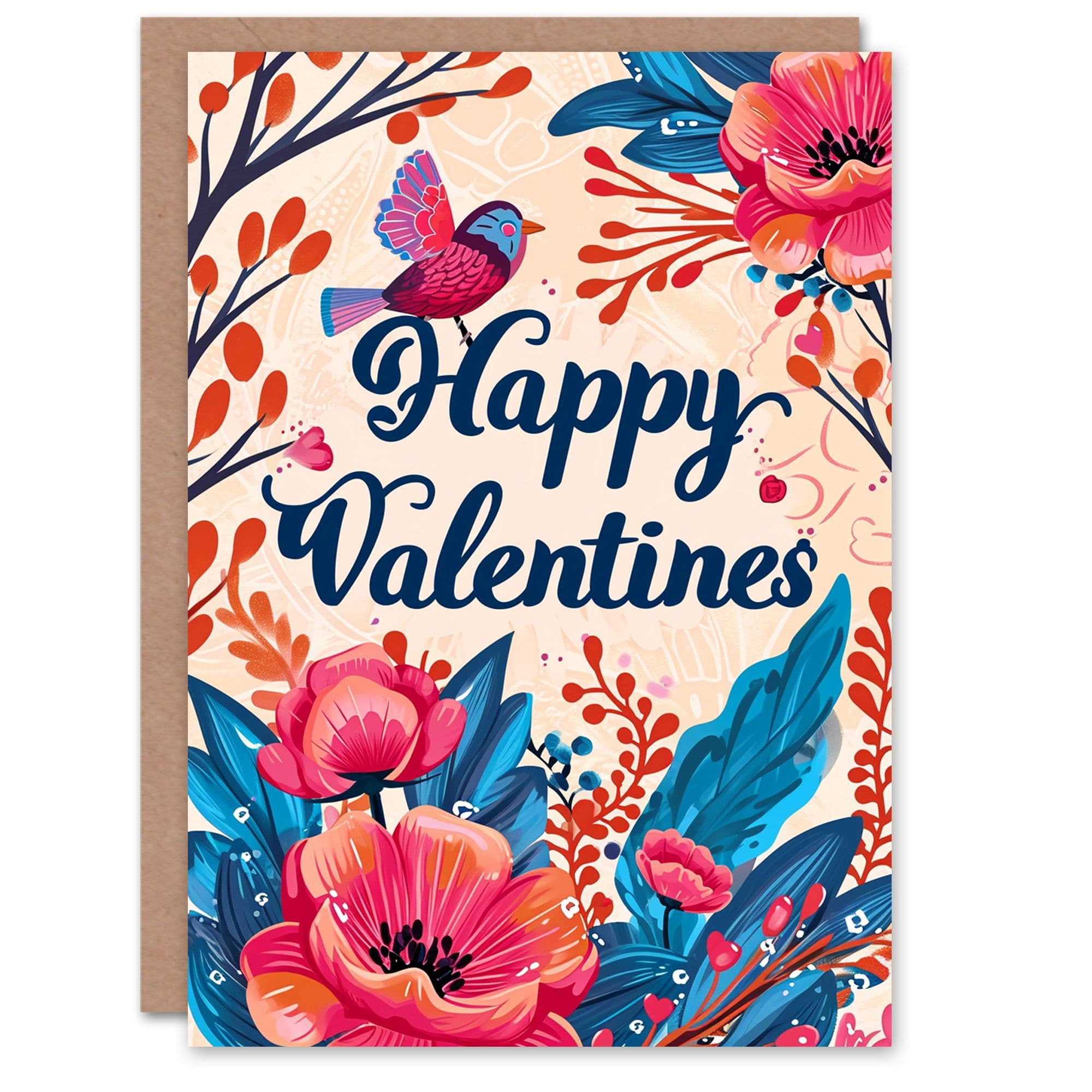Anniversary Card Pink Anemone Flowers and Bird For Her Wife Partner