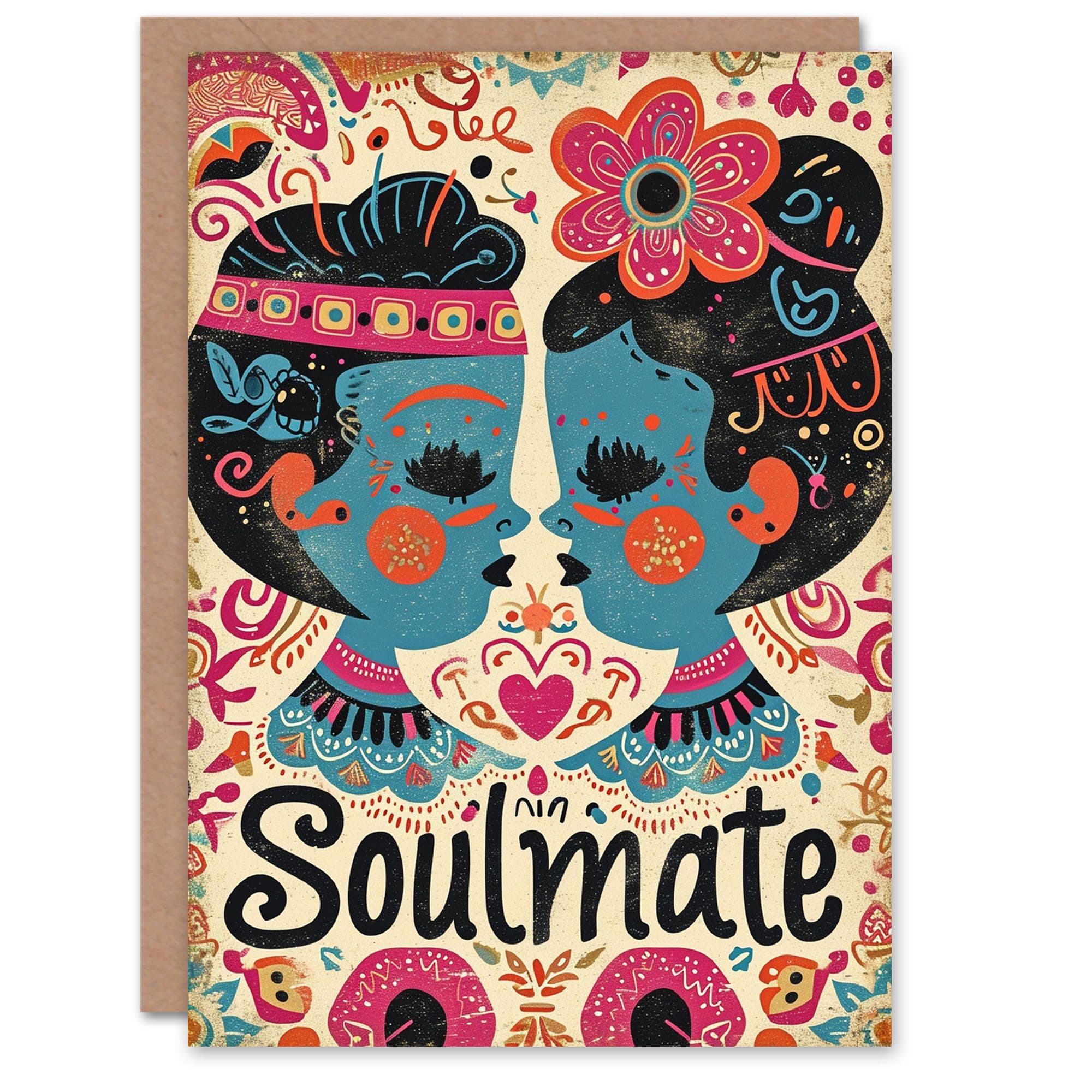 Anniversary Card Soulmate Couple Folk Art For Her Wife Partner