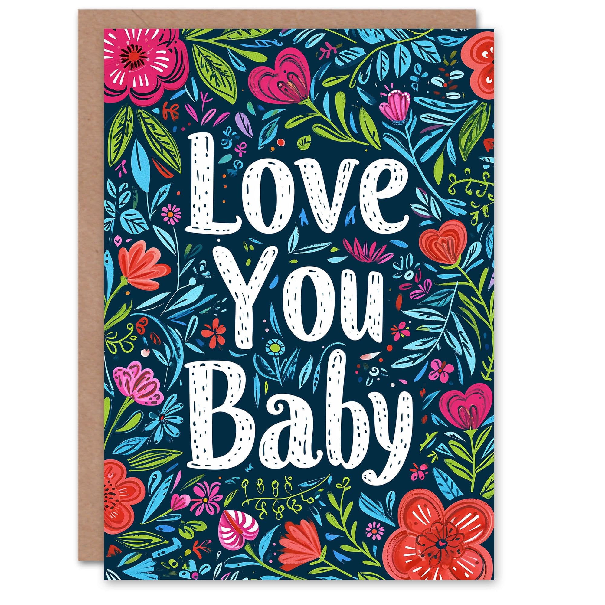 Anniversary Card Love You Baby Vibrant Flower Design For Her Wife Partner