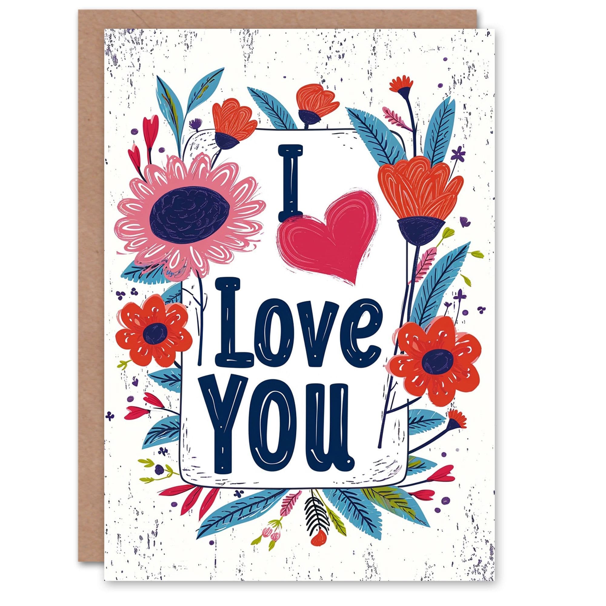 Anniversary Card I Love You Bright Boho Flower Rustic For Her Wife Partner