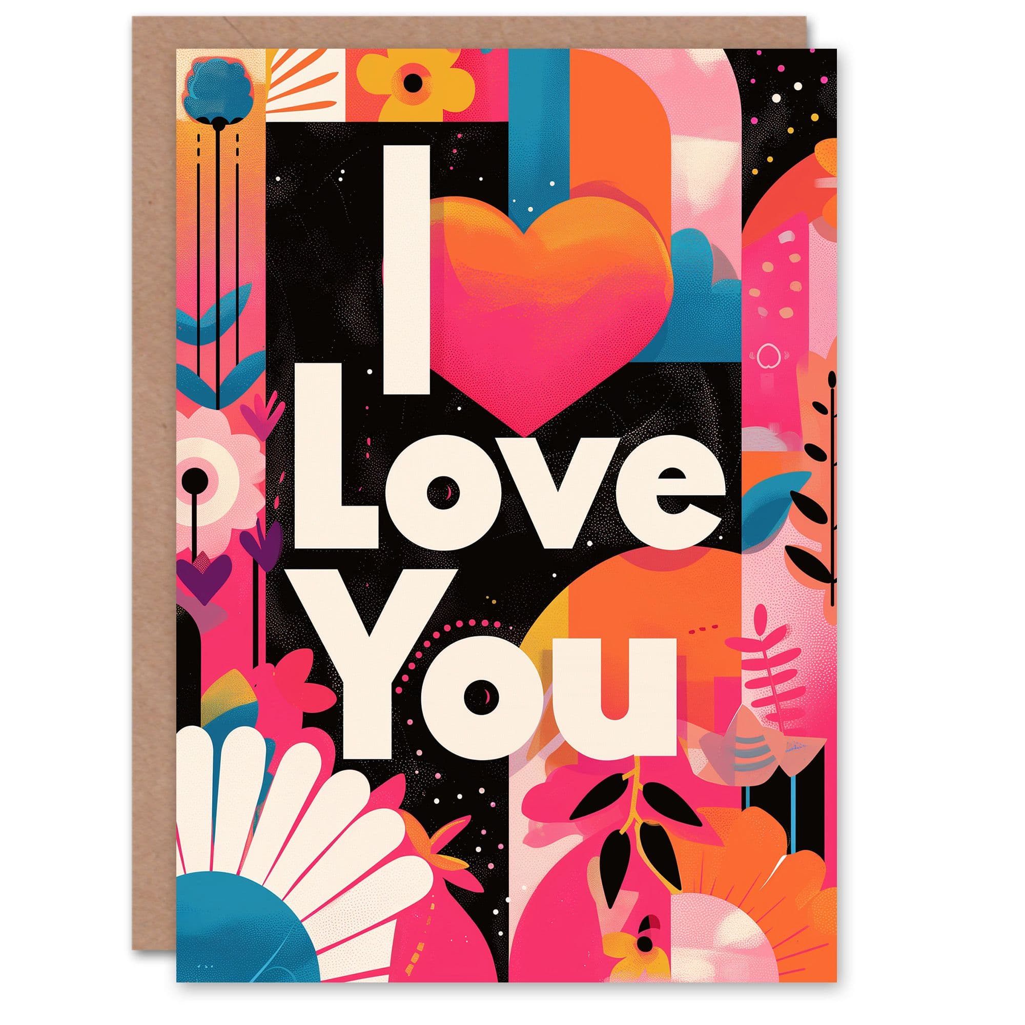 Anniversary Card I Love You Stylish Colourful Happy Modern Funky For Him or Her