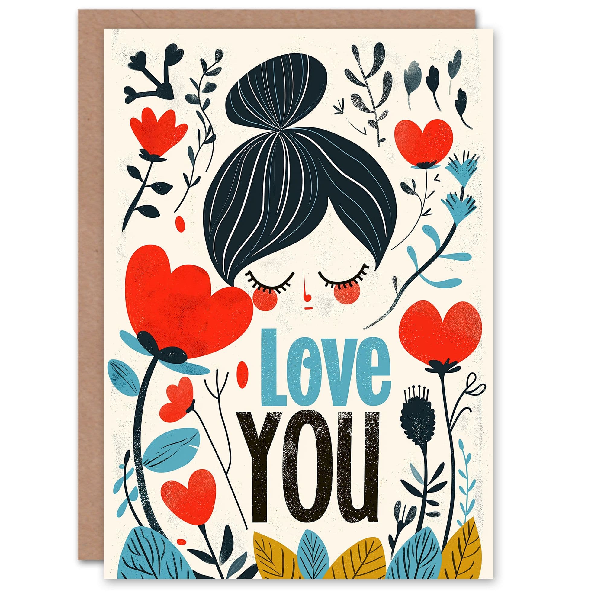 Anniversary Card Love You Floral Heart Flowers Letterpress For Him Husband Partner